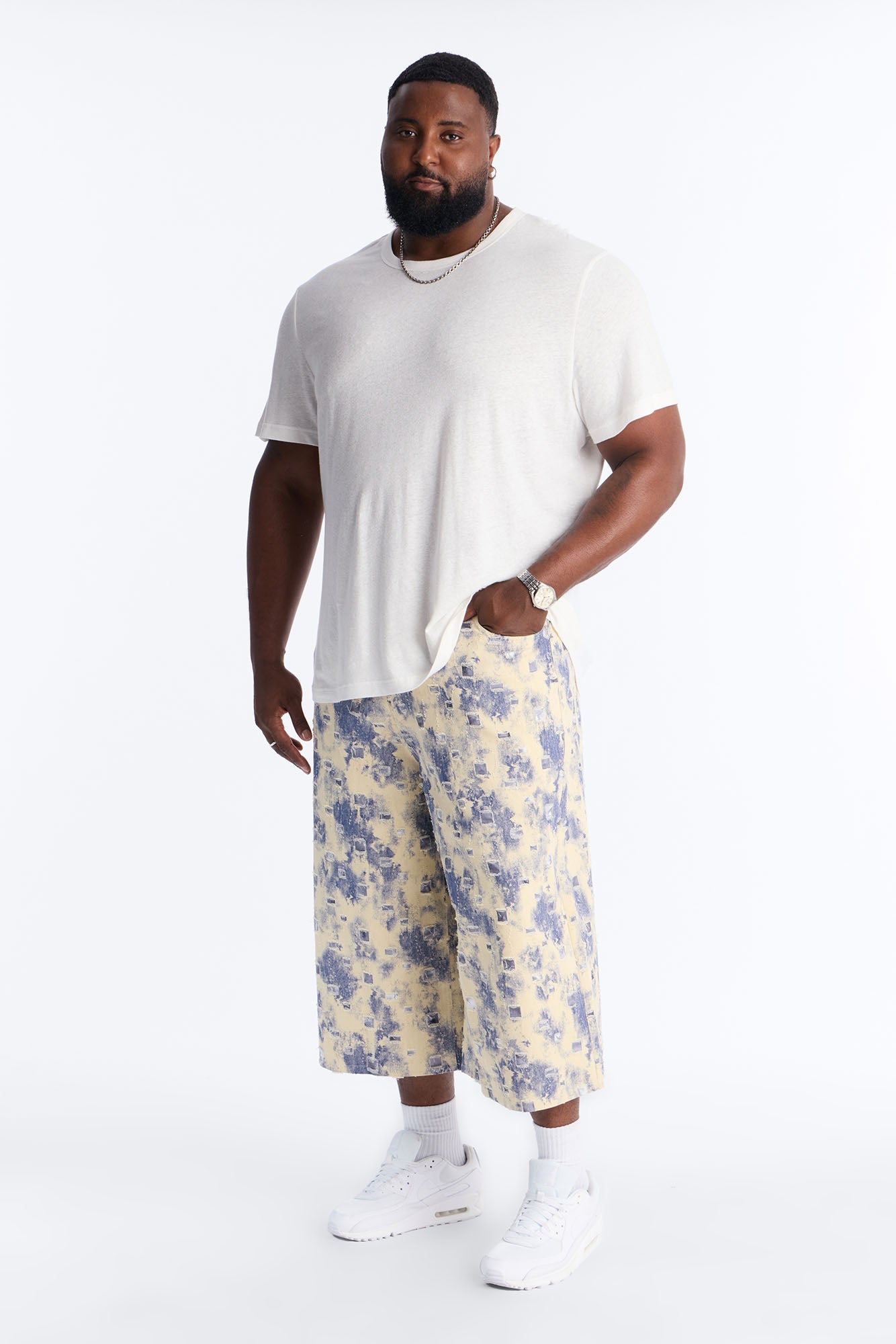Super Baggy Azure Shred Denim Short - Bleach Blue Wash