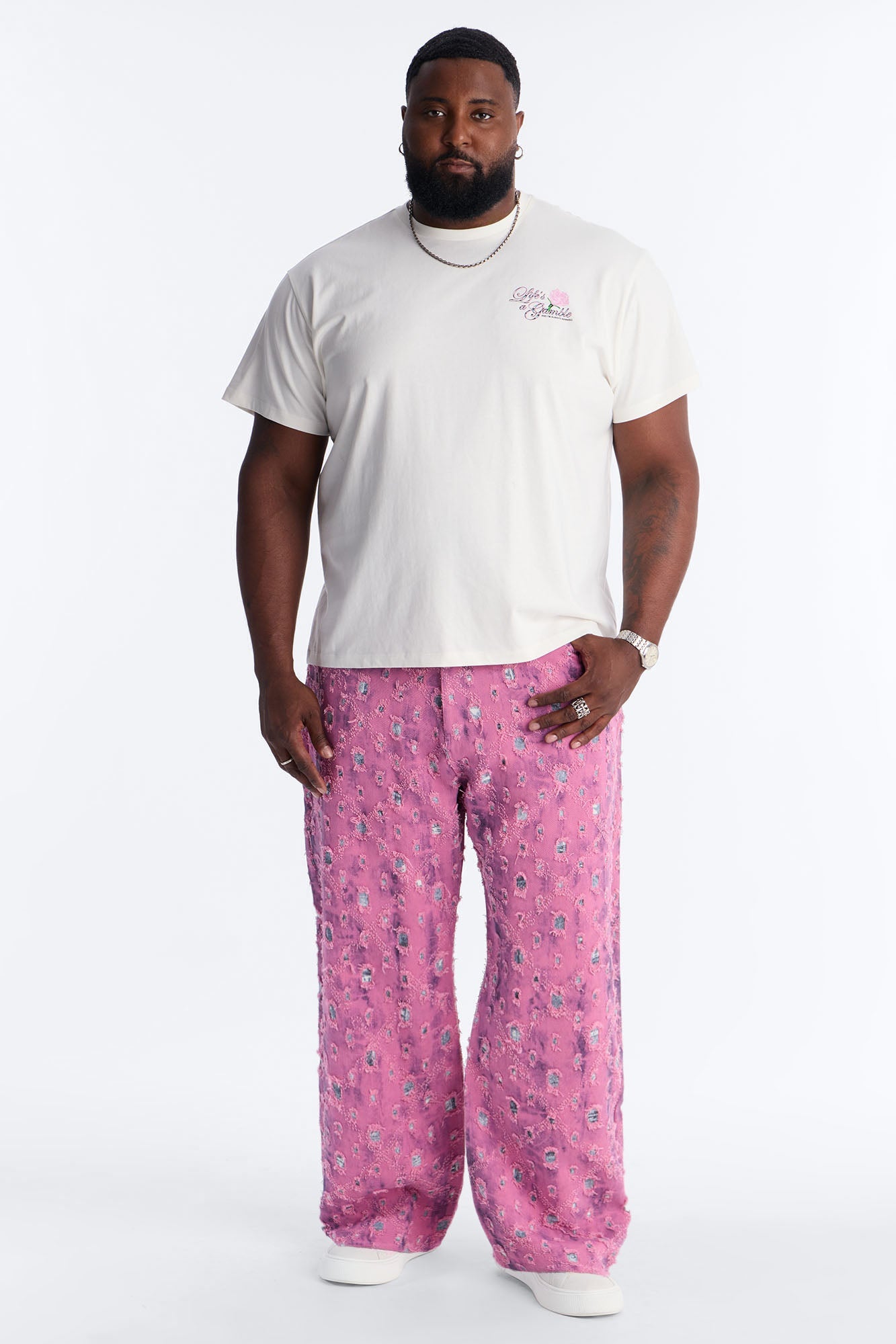 Baggy Frayed Illusions Jean - Pink