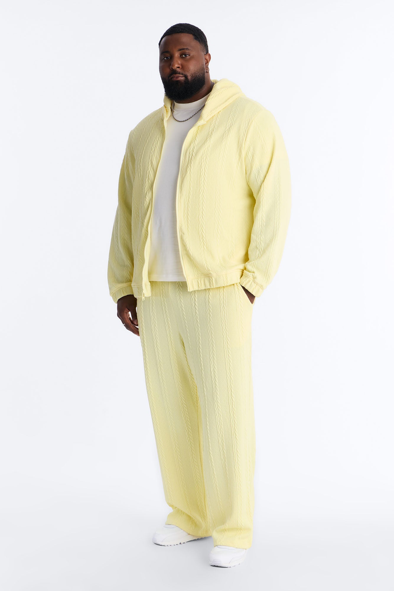 Textured Cozy Braided Hooded Jacket - Butter Yellow