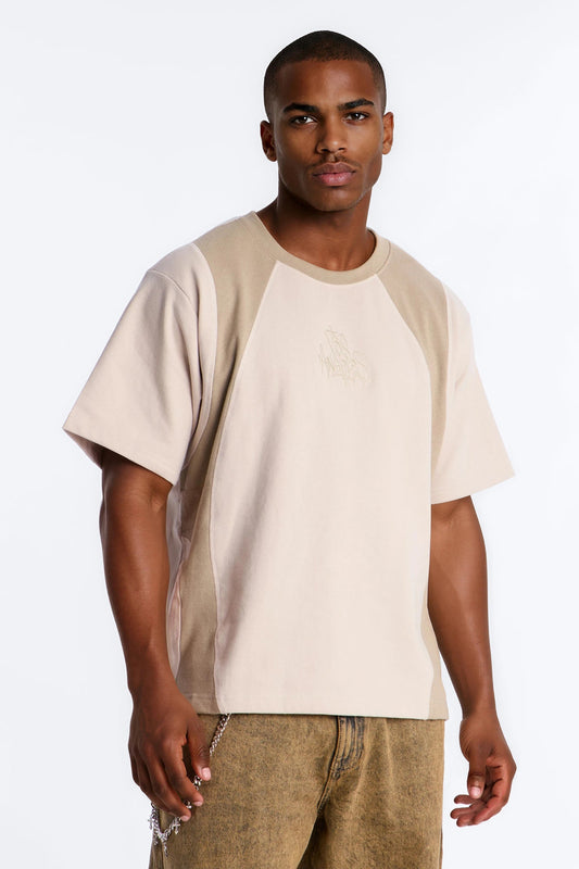 LA Embroidery Paneled Fleece Tee - Tan