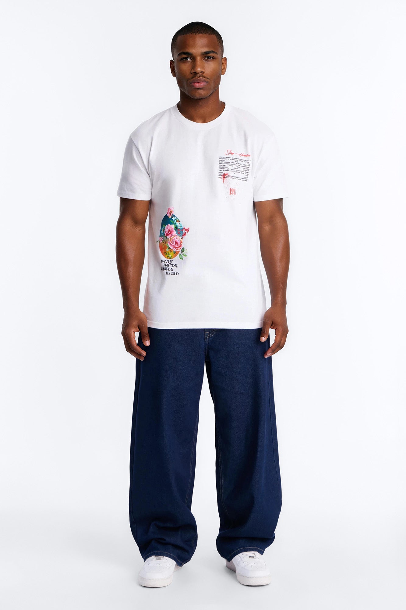 Stay Humble Stay Hustle Oversized Short Sleeve Tee - White