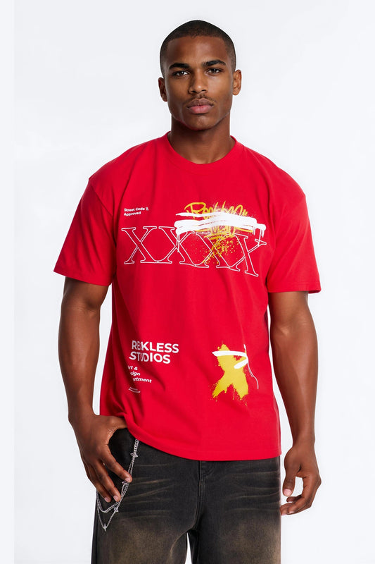 Reckless Studio Oversized Short Sleeve Tee - Red