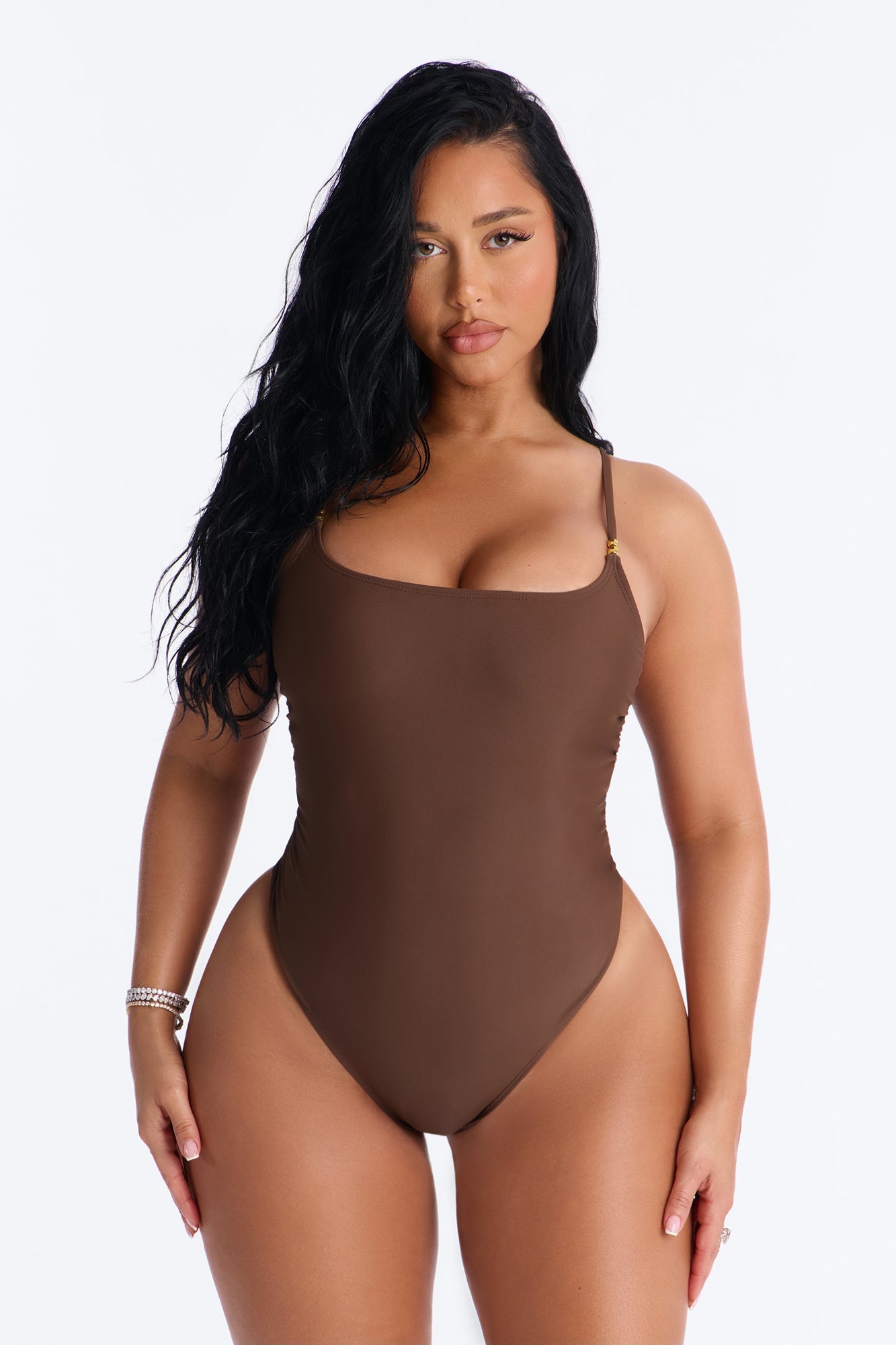 Drifting Away 1 Piece Beaded Swimsuit - Brown Fashion Nova