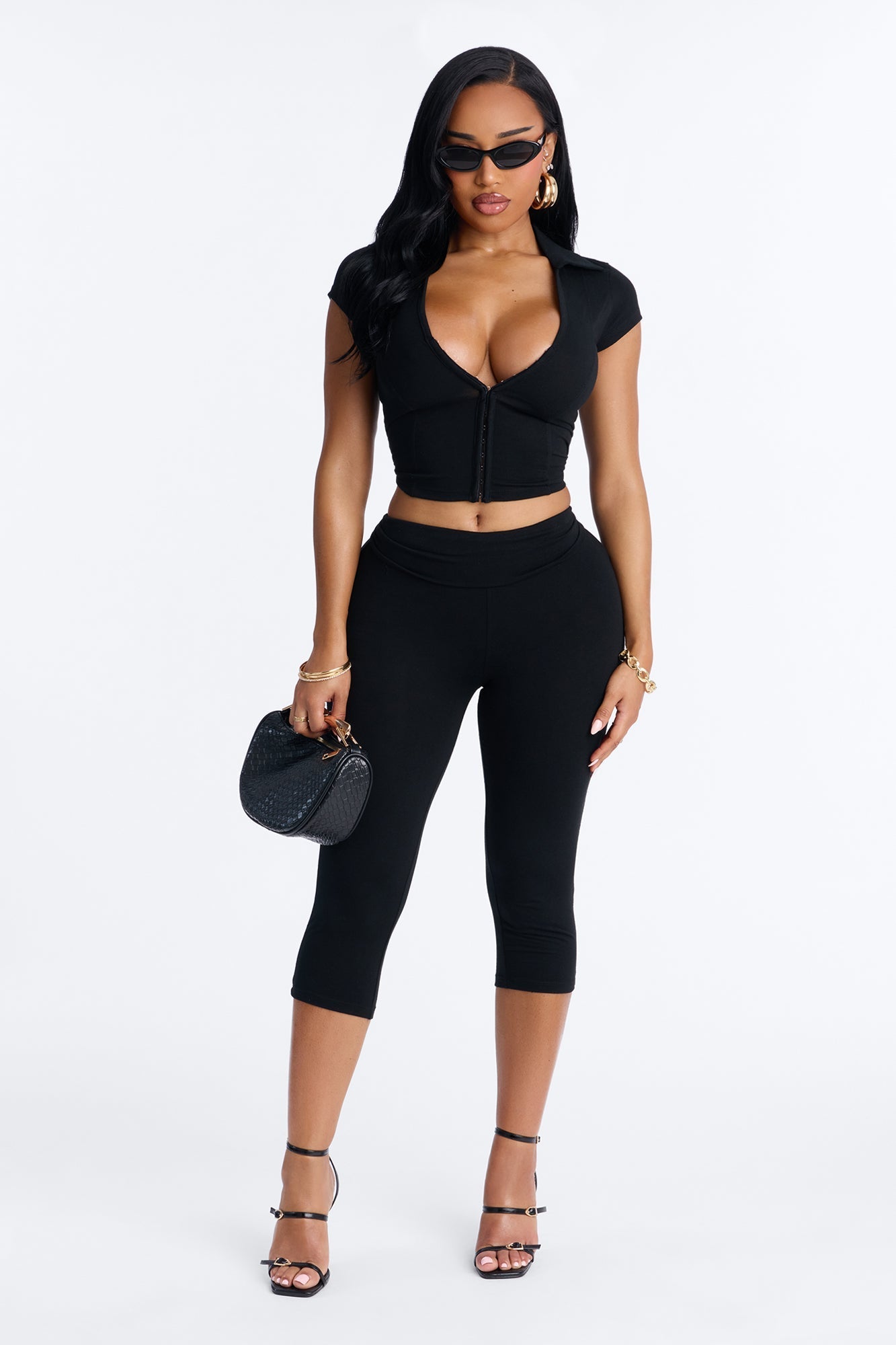 Karol Capri Pant Set - Black