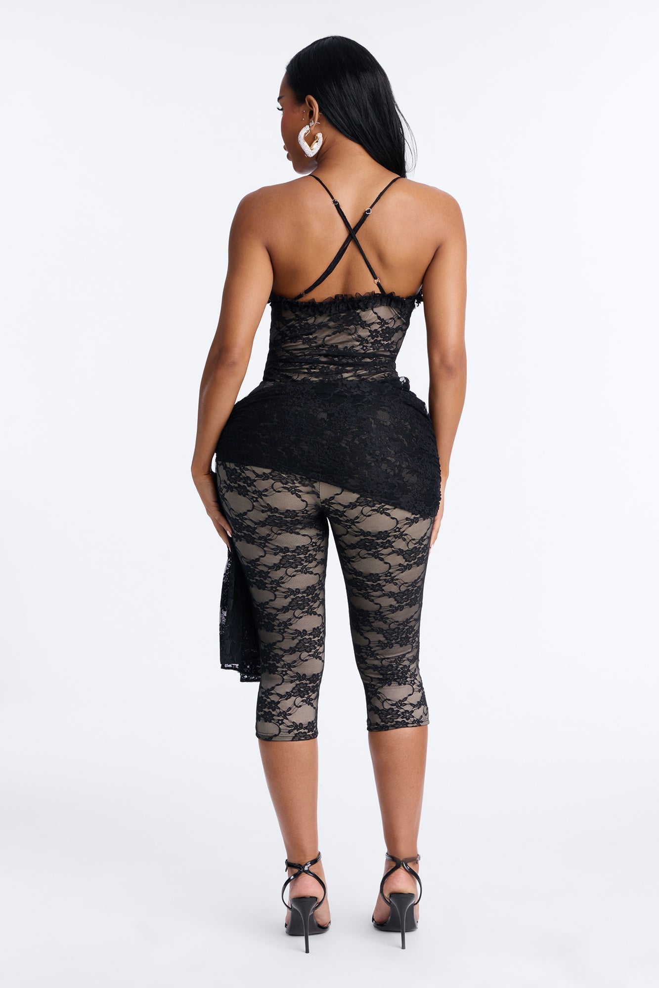 Ariella Lace Bodysuit Capri Set - Black NEWFASHIONEDGE
