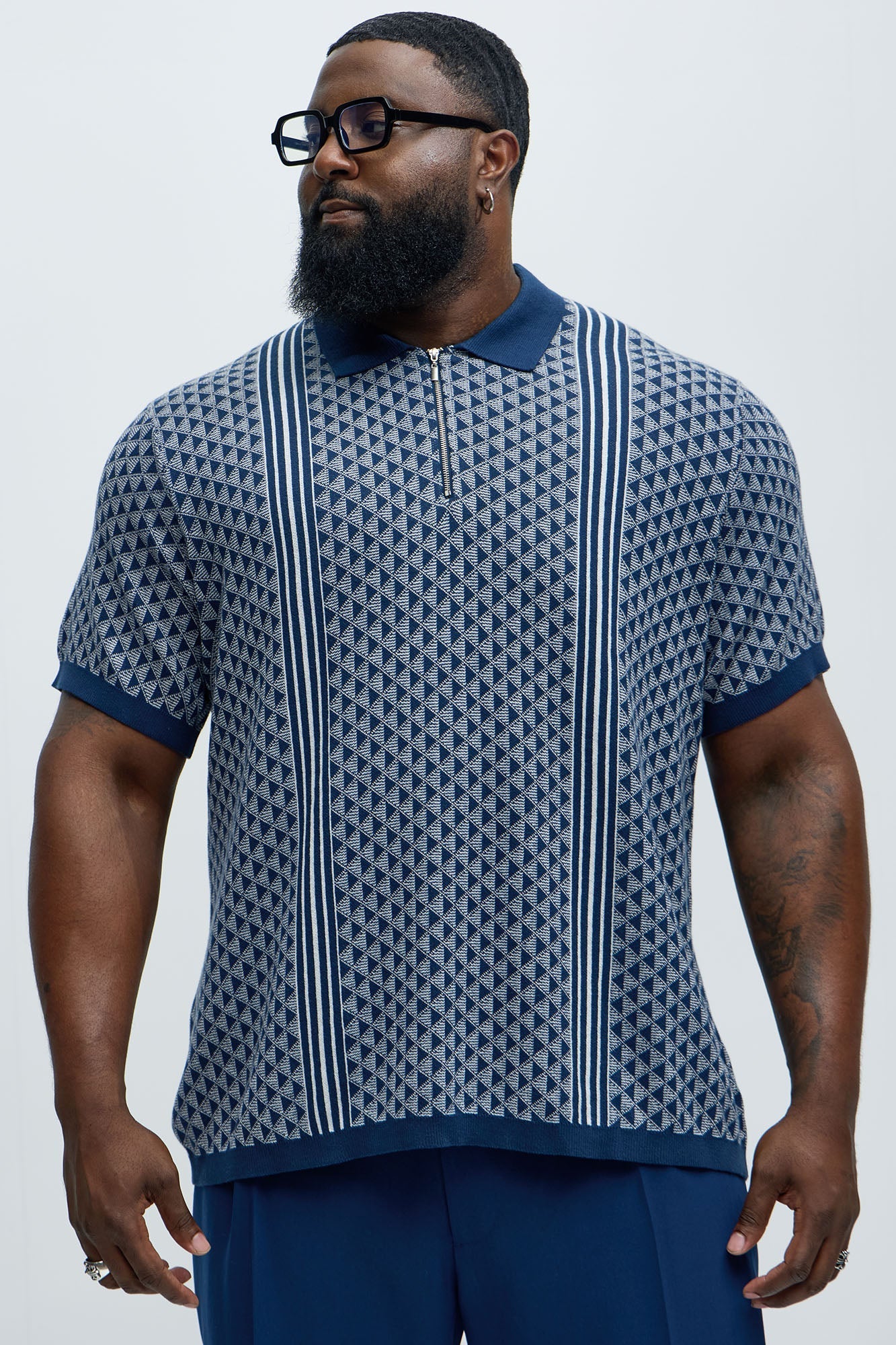 Avery Quarter Zip Knit Polo - Navy/combo