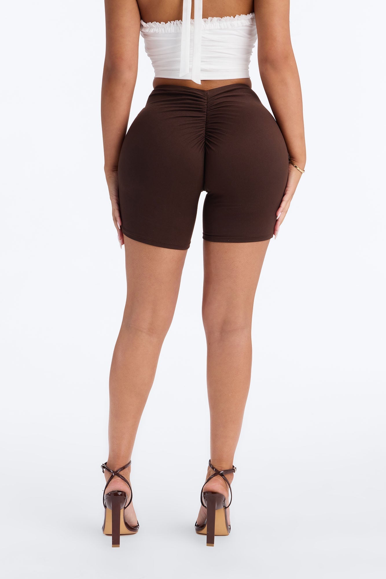 Feeling Cheeky Mid Rise Ruched Butt Biker Short 6″ - Chocolate NEWFASHIONEDGE