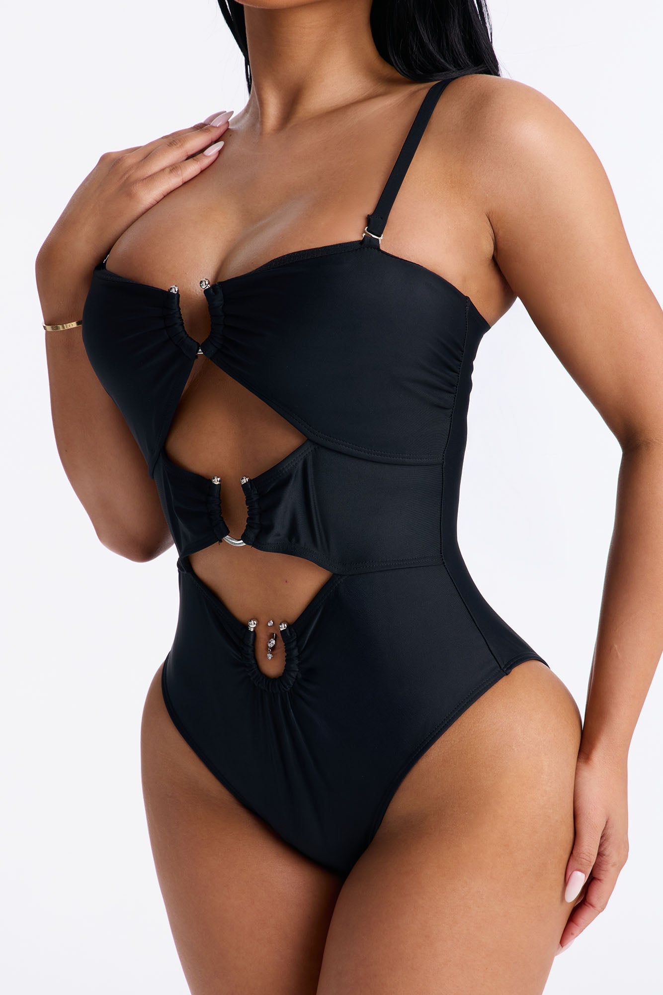Mimosas By The Pool U Wire Cut Out 1 Piece Swimsuit - Black