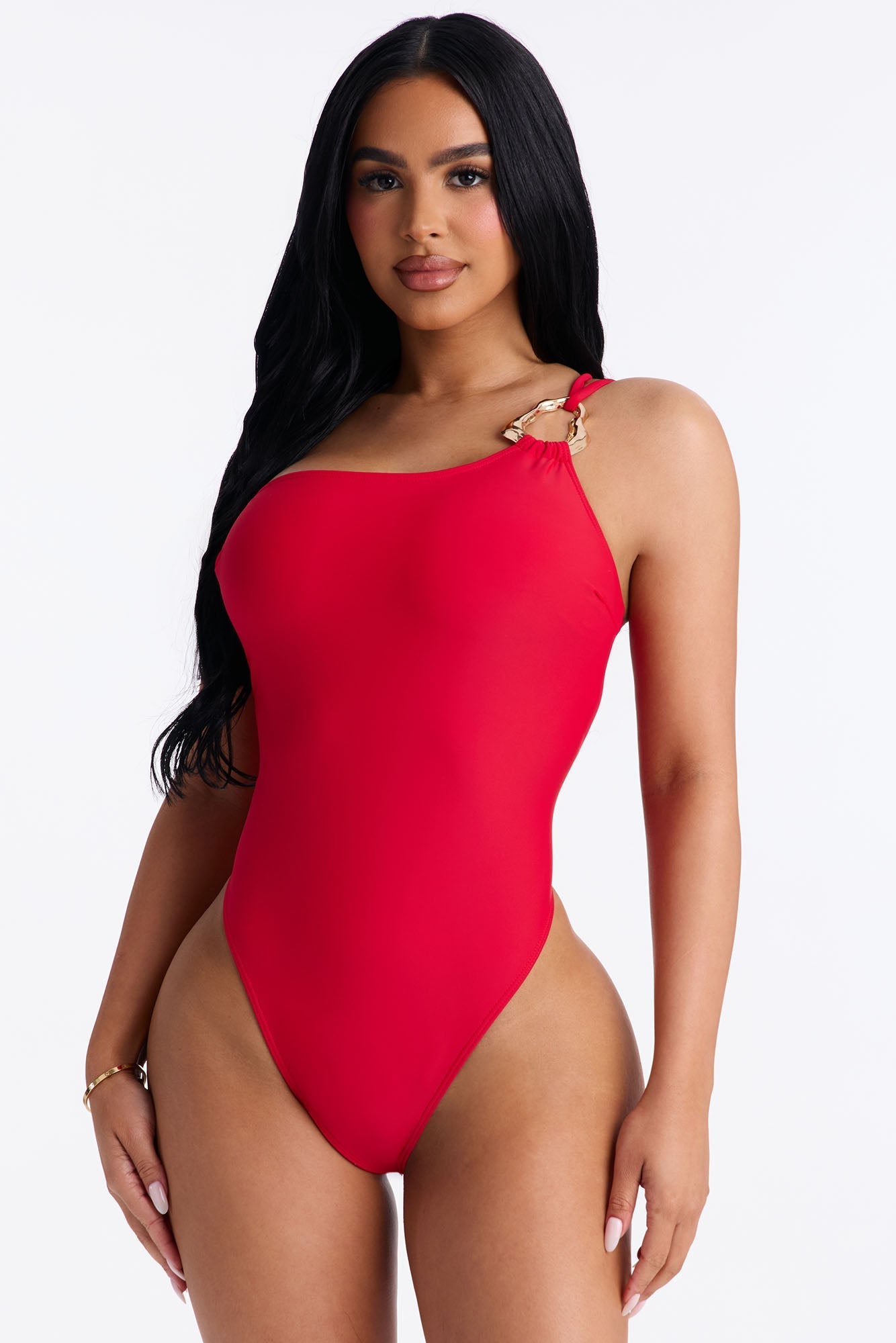 Amira One Shoulder 1 Piece Swimsuit - Red NEWFASHIONEDGE