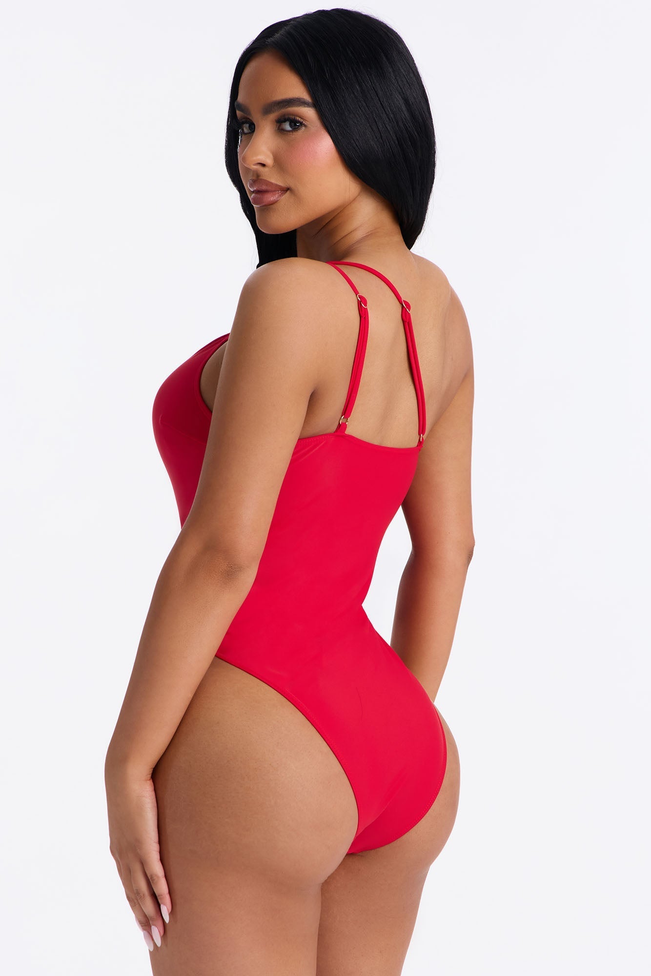 Amira One Shoulder 1 Piece Swimsuit - Red NEWFASHIONEDGE
