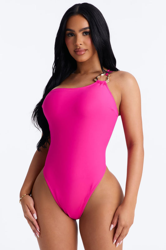 Amira One Shoulder 1 Piece Swimsuit - Fuchsia NEWFASHIONEDGE