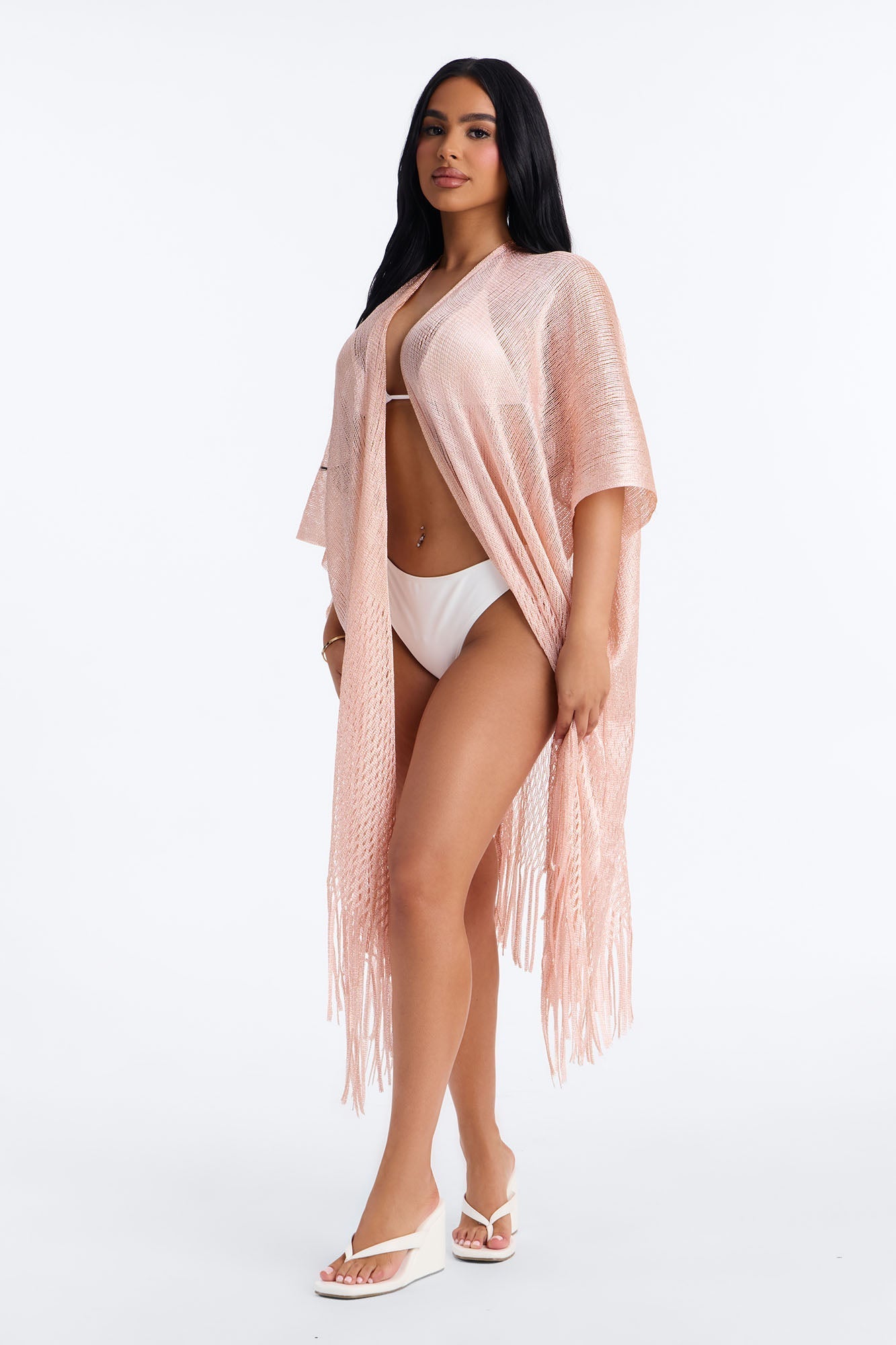 Corrine Shimmer Swim Cover Up Kimono - Rose Gold NEWFASHIONEDGE