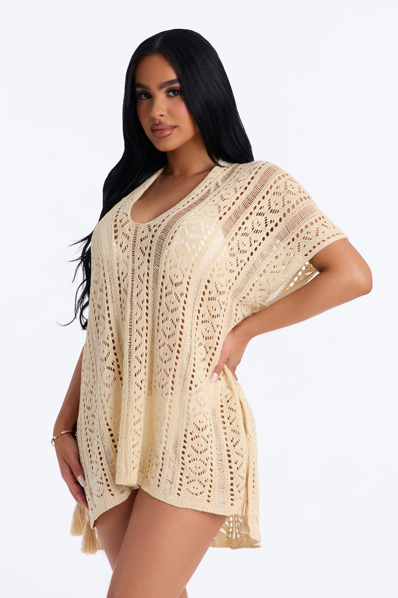 Iris Crochet Swim Cover Up - Beige Fashion Nova