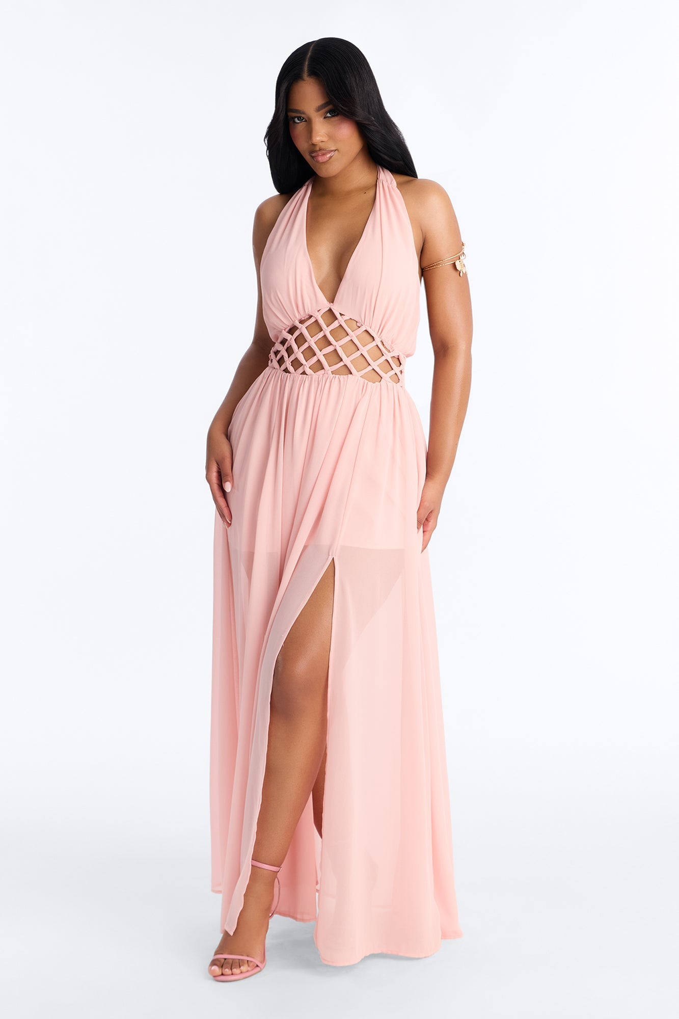 Scarlett Chiffon Maxi Dress - Pink NEWFASHIONEDGE