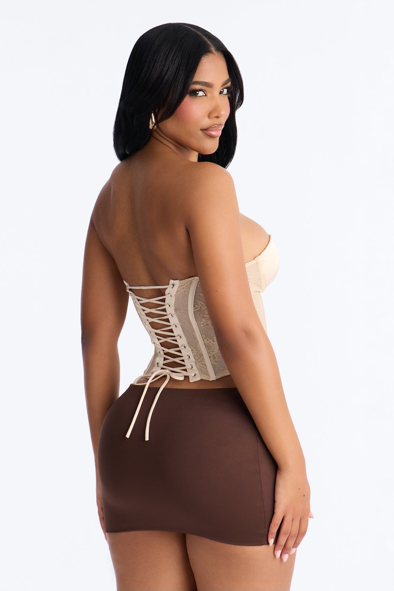 With A Tease Lace Up Lace Corset - Nude
