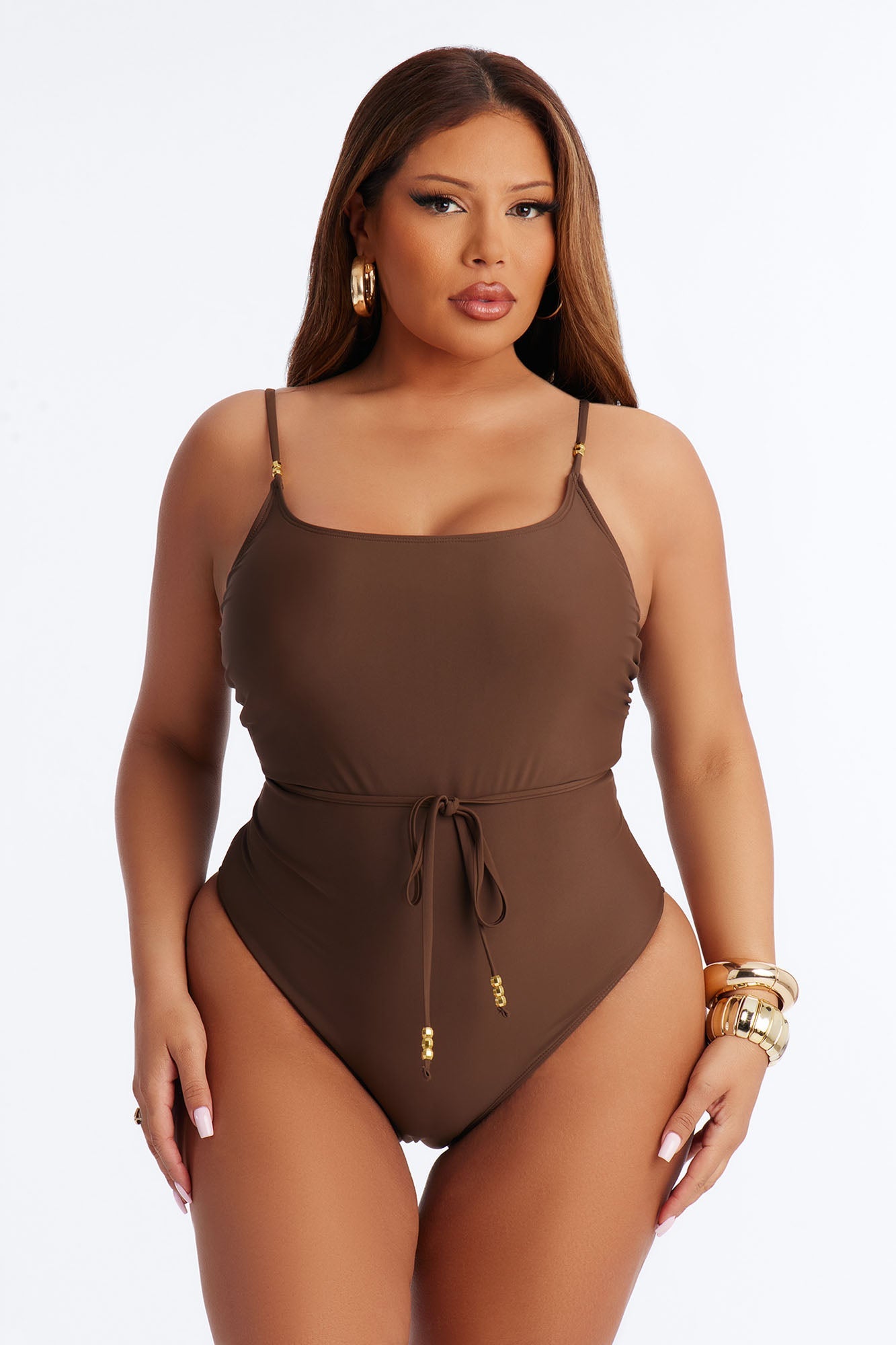 Drifting Away 1 Piece Beaded Swimsuit - Brown Fashion Nova