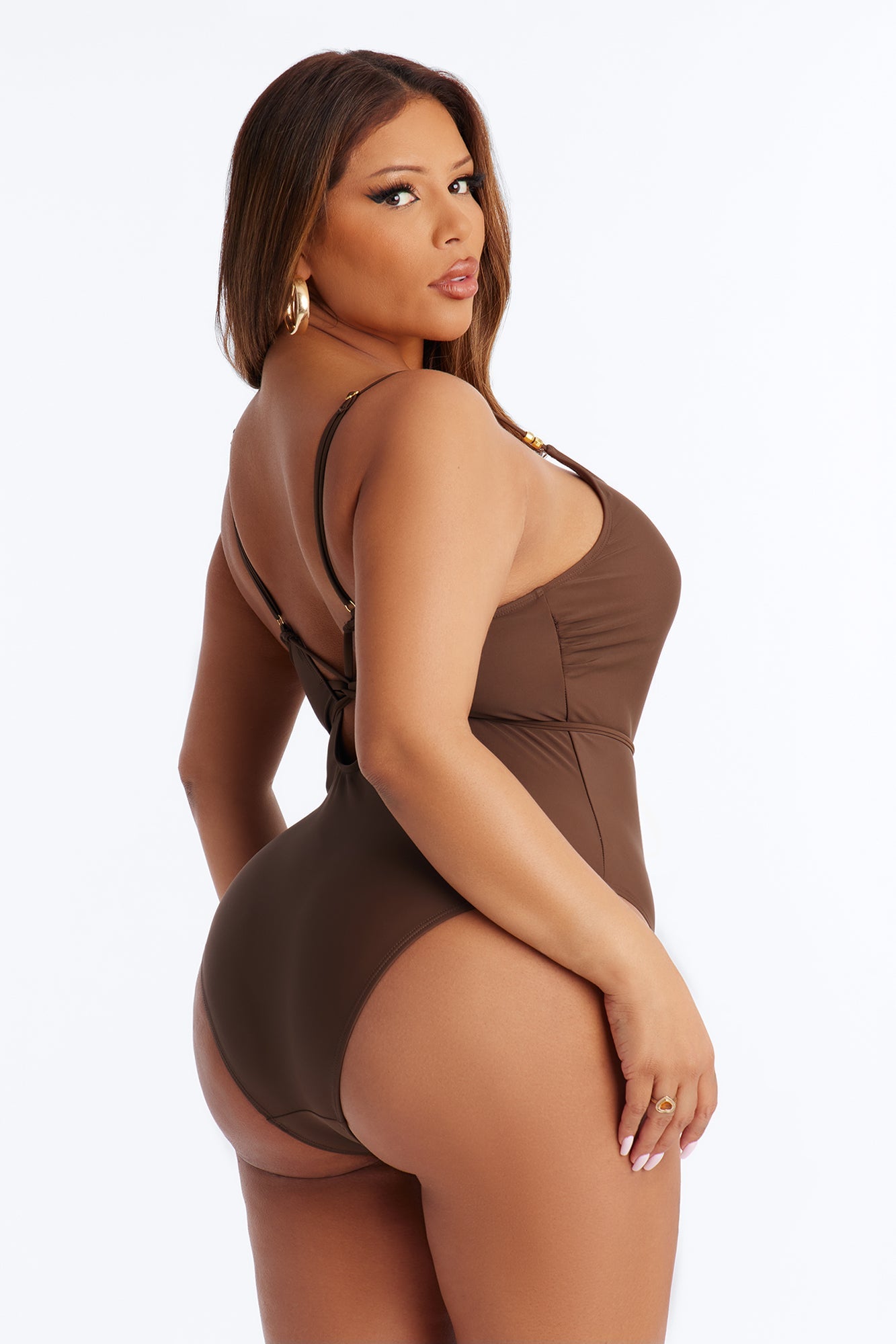 Drifting Away 1 Piece Beaded Swimsuit - Brown Fashion Nova