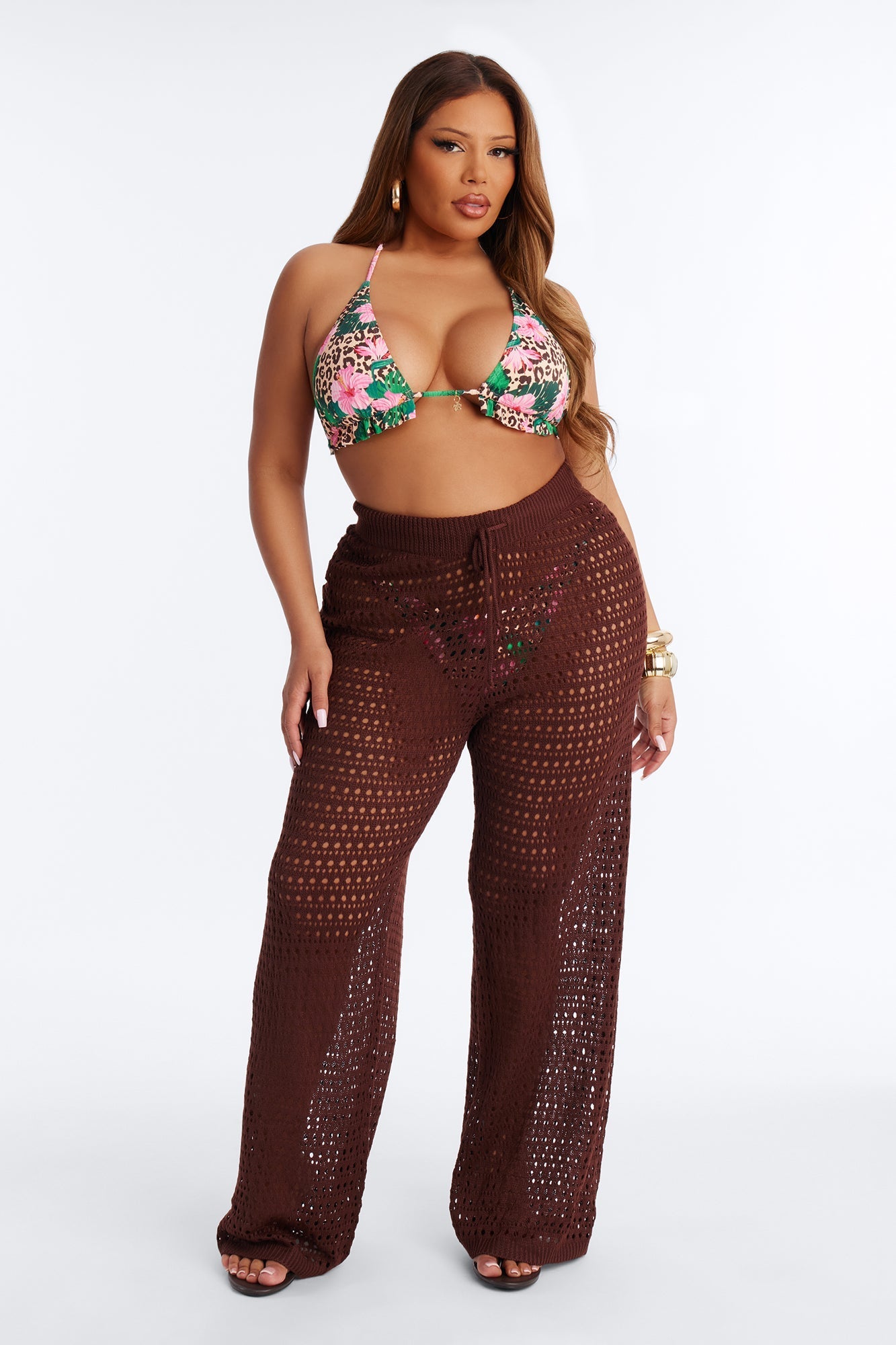 Temptress Textured Knit Swim Cover Up Pant - Chocolate NEWFASHIONEDGE