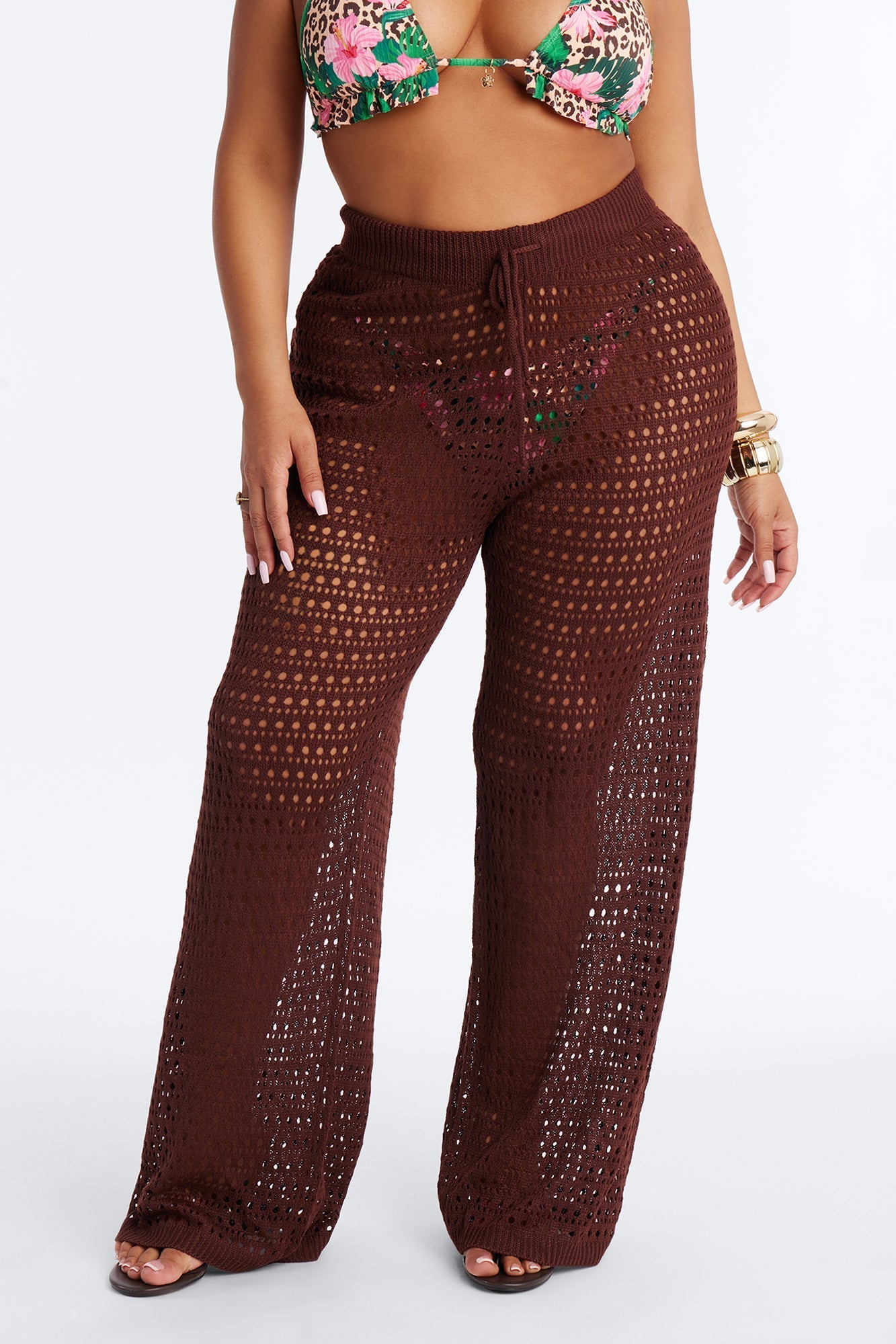 Temptress Textured Knit Swim Cover Up Pant - Chocolate NEWFASHIONEDGE