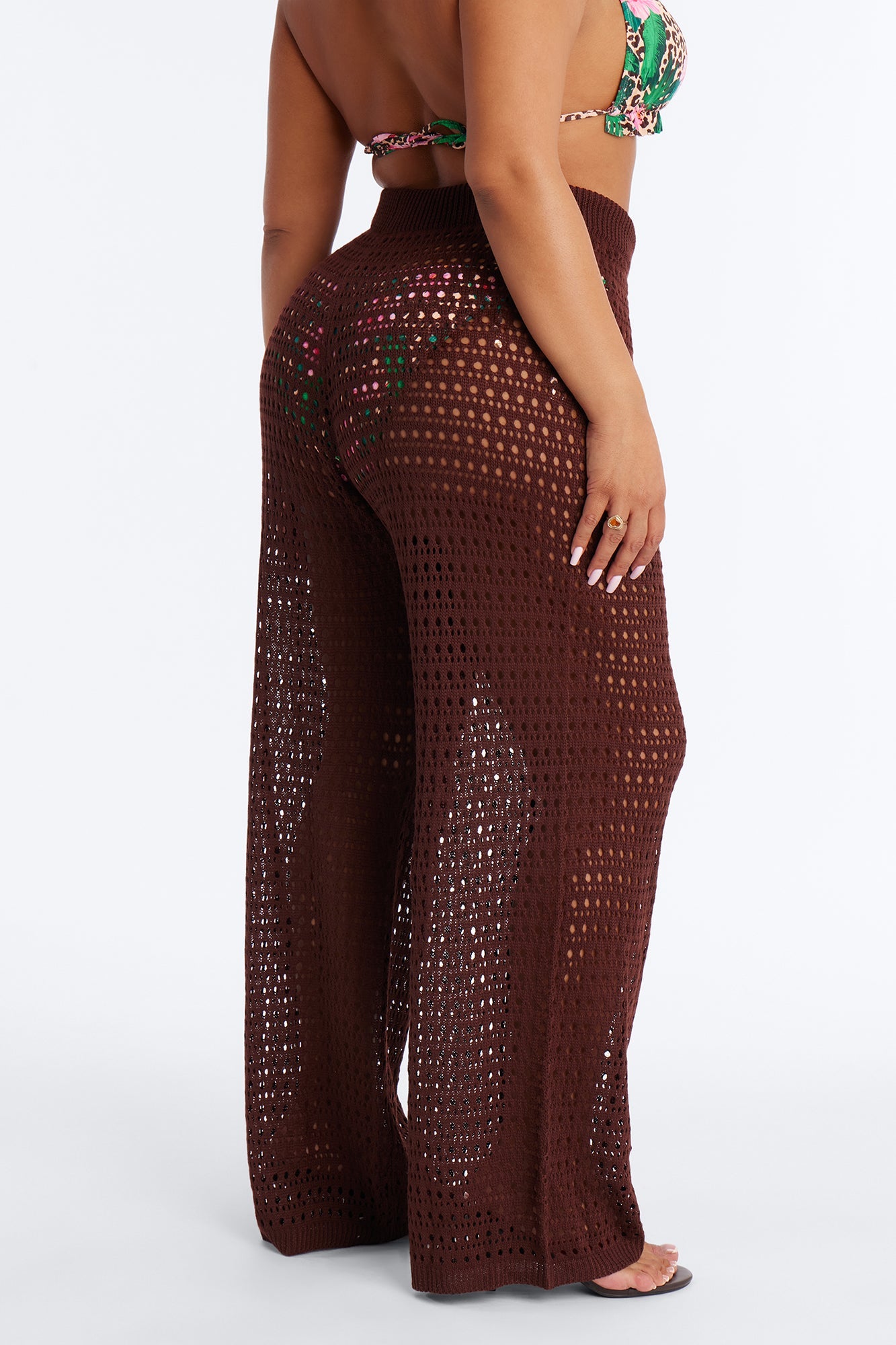 Temptress Textured Knit Swim Cover Up Pant - Chocolate