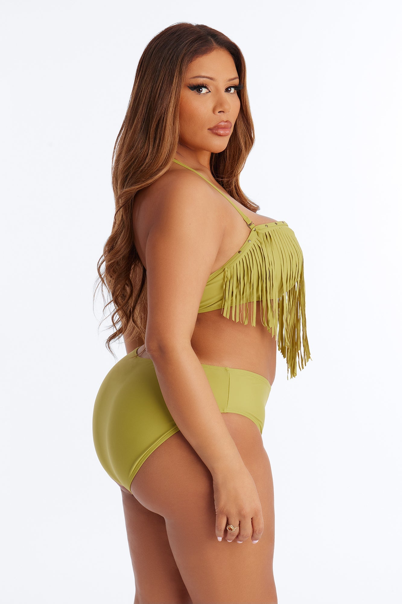 Cabana Cooldown 3 Piece Fringe Bikini Set - Olive Fashion Nova