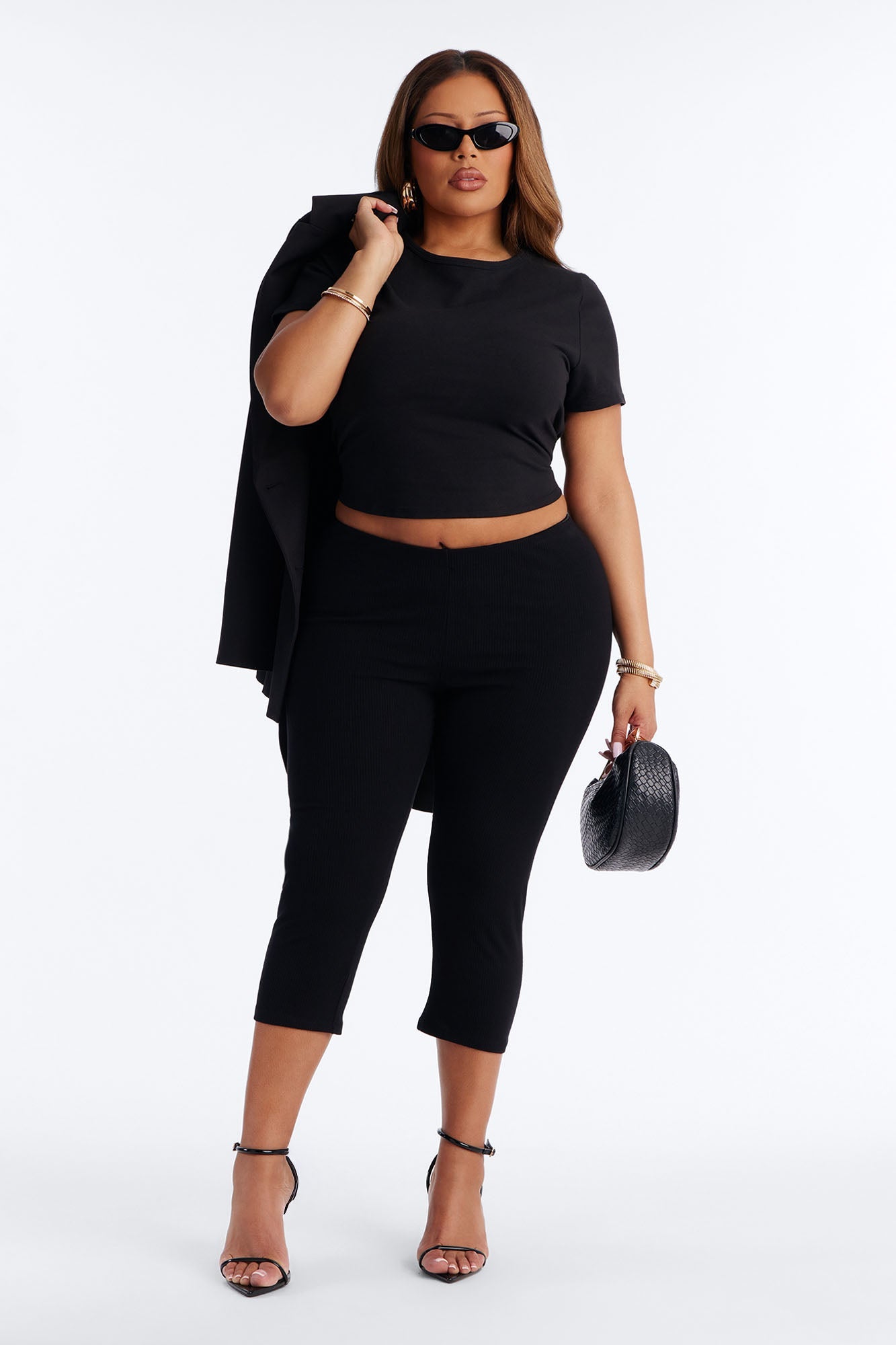 Ultra Ribbed Low Rise Capri Legging - Black