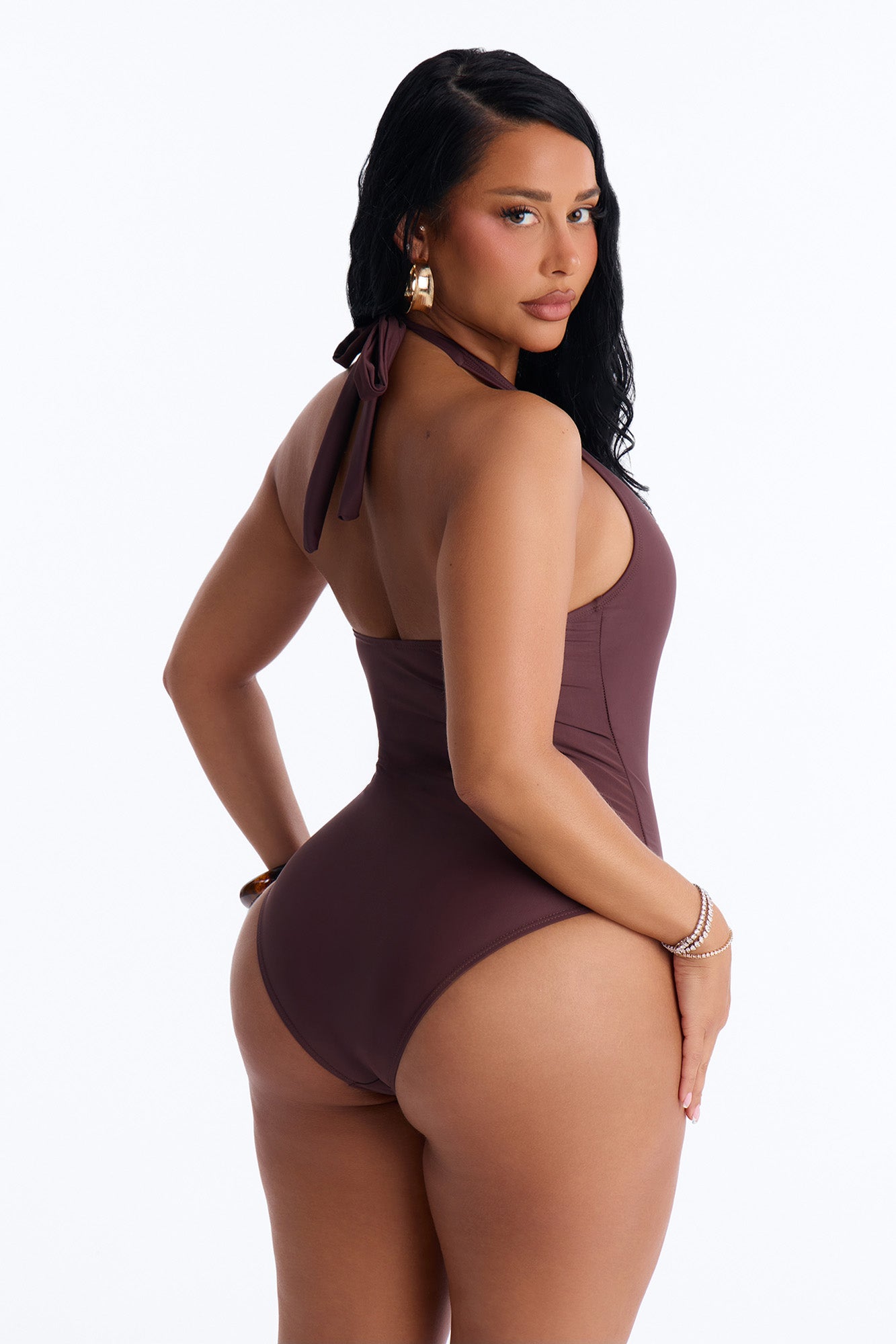 Summer Fling Scoop Neck 1 Piece Swimsuit - Chocolate NEWFASHIONEDGE