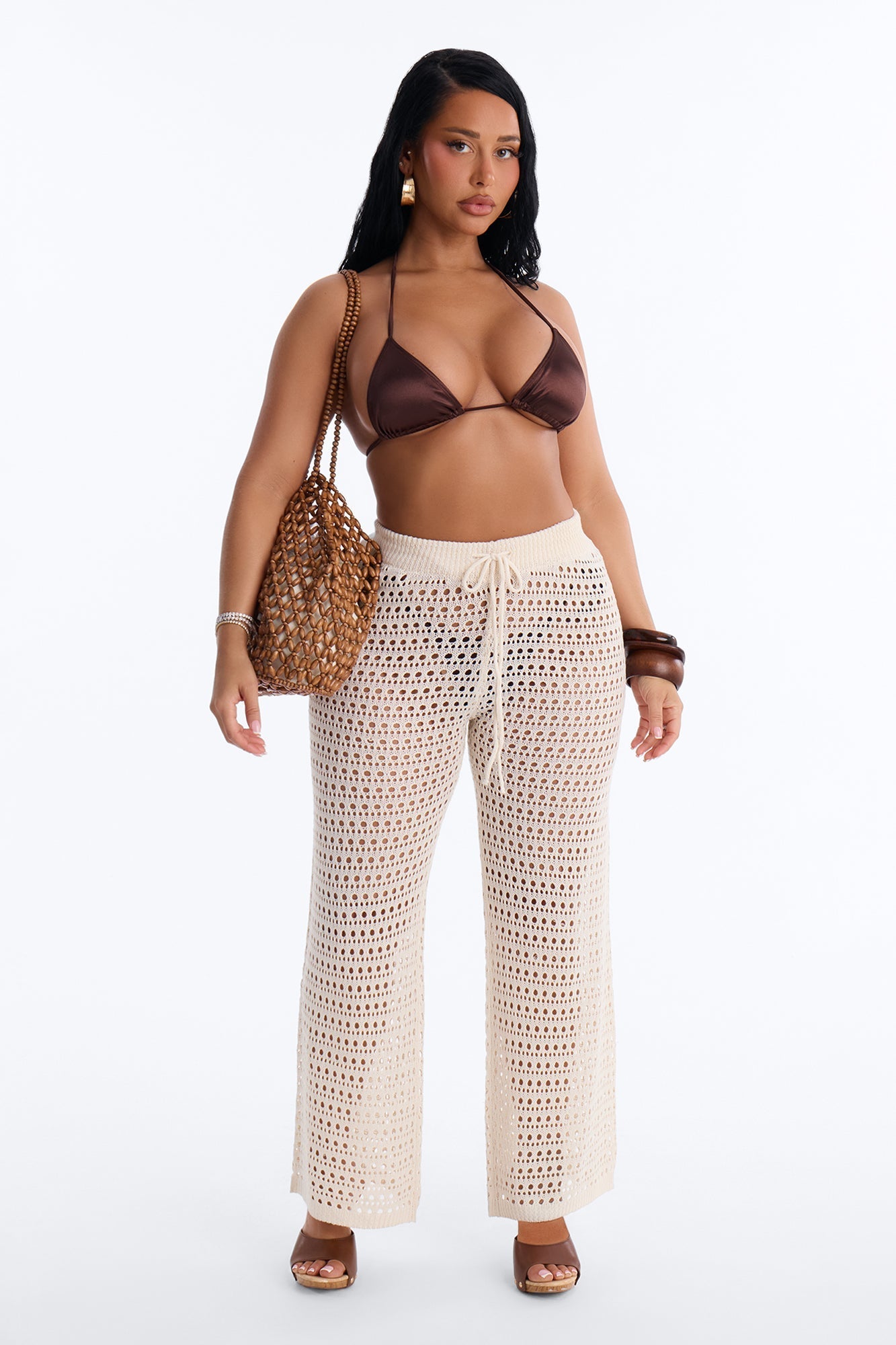 Temptress Textured Knit Swim Cover Up Pant - Cream NEWFASHIONEDGE
