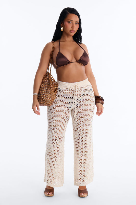Temptress Textured Knit Swim Cover Up Pant - Cream