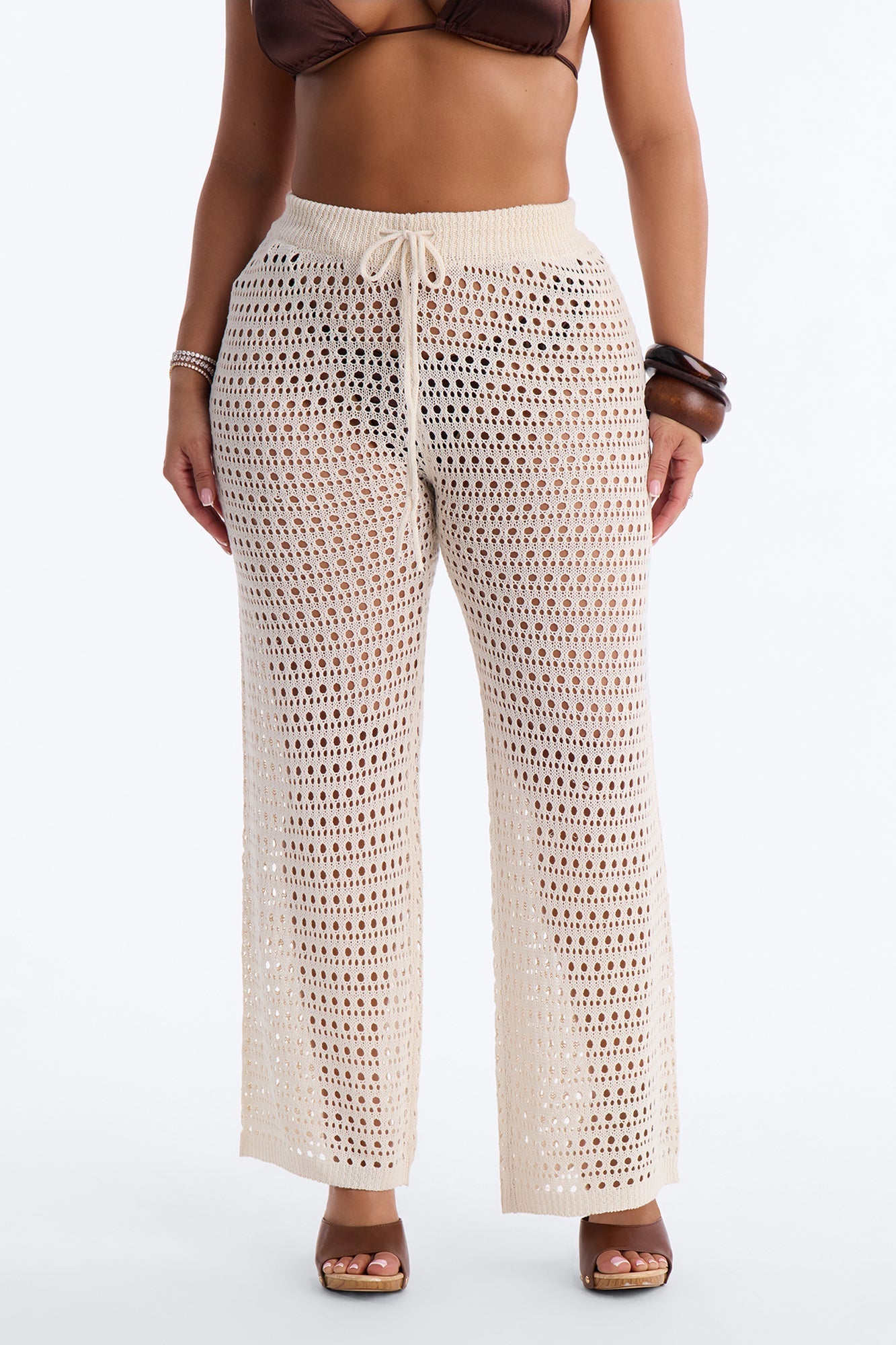 Temptress Textured Knit Swim Cover Up Pant - Cream NEWFASHIONEDGE