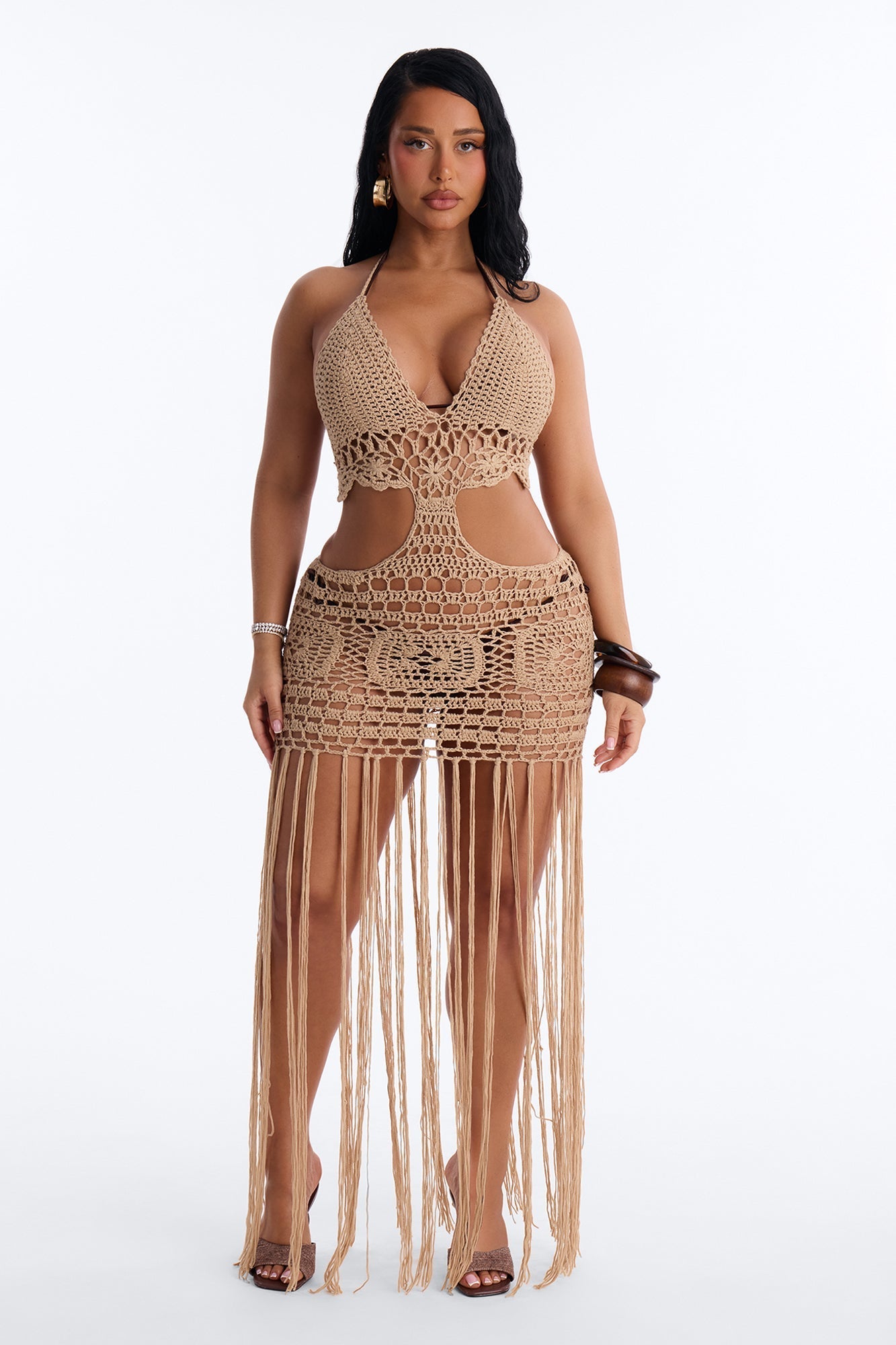 Denise Crochet Maxi Swim Cover Up Dress - Mocha NEWFASHIONEDGE