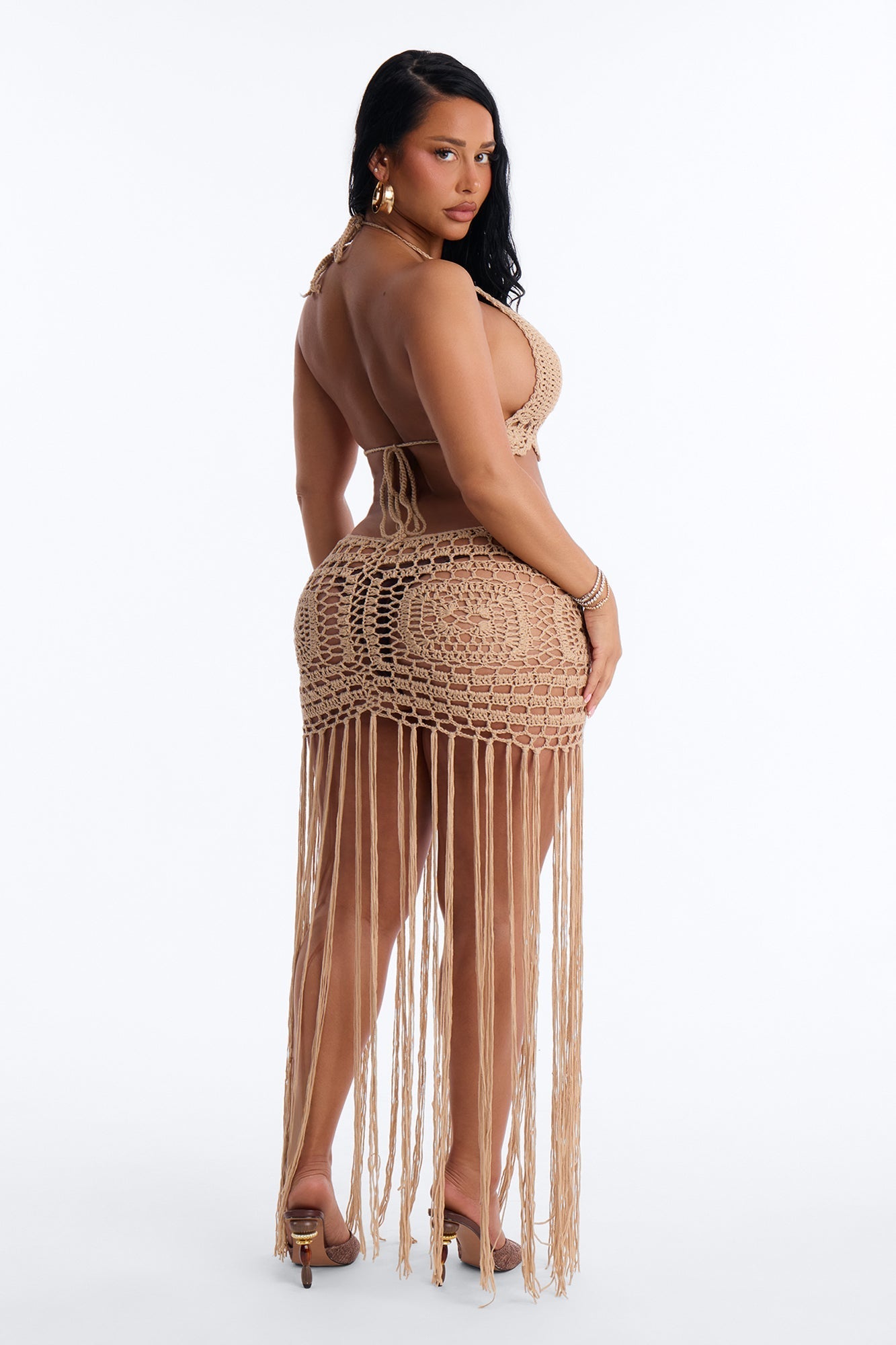 Denise Crochet Maxi Swim Cover Up Dress - Mocha NEWFASHIONEDGE