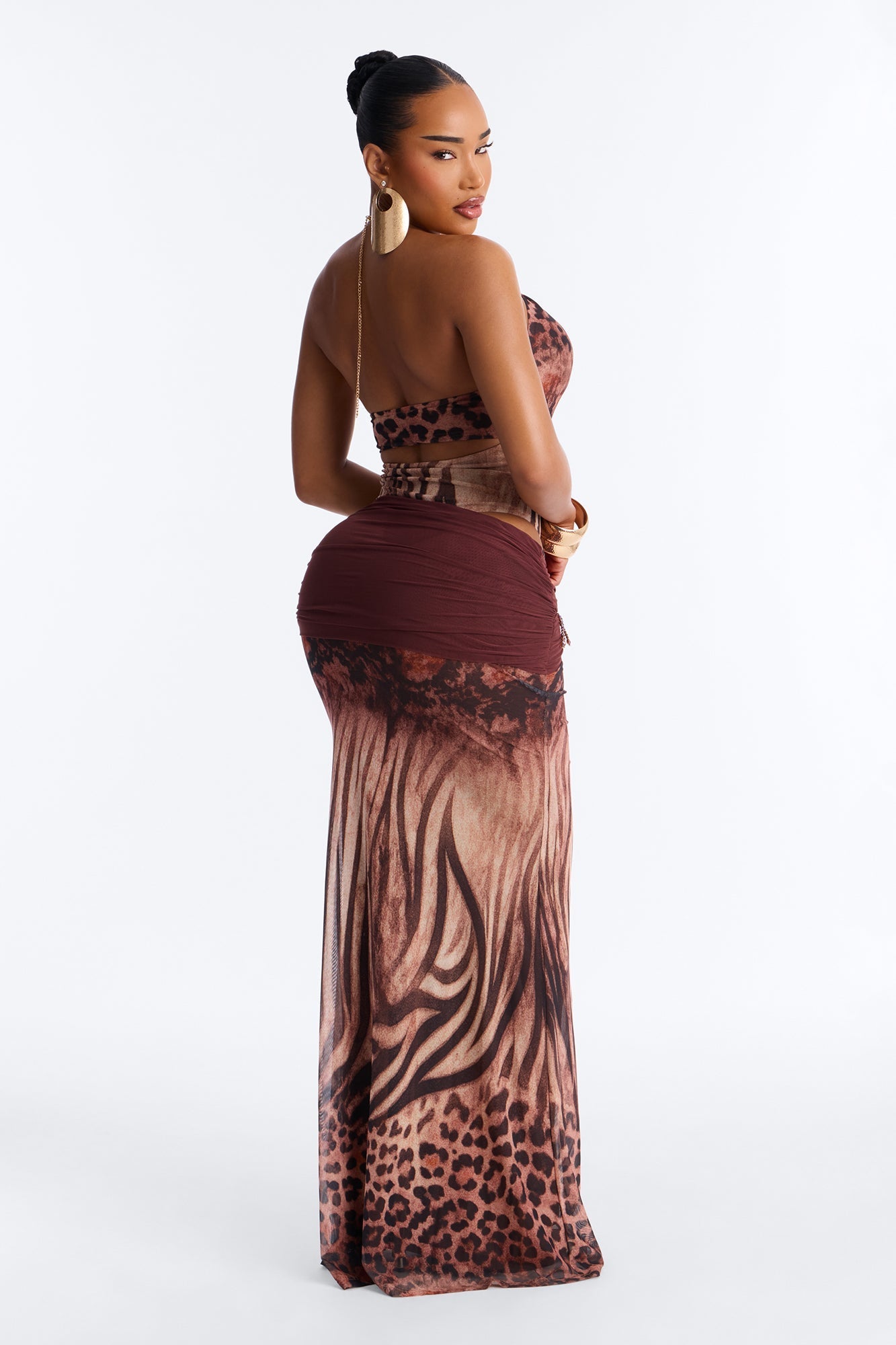 Marissa Hardware Maxi Skirt Set - Brown/combo NEWFASHIONEDGE