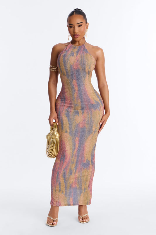 All That Glitters Backless Maxi Dress - Multi Color NEWFASHIONEDGE