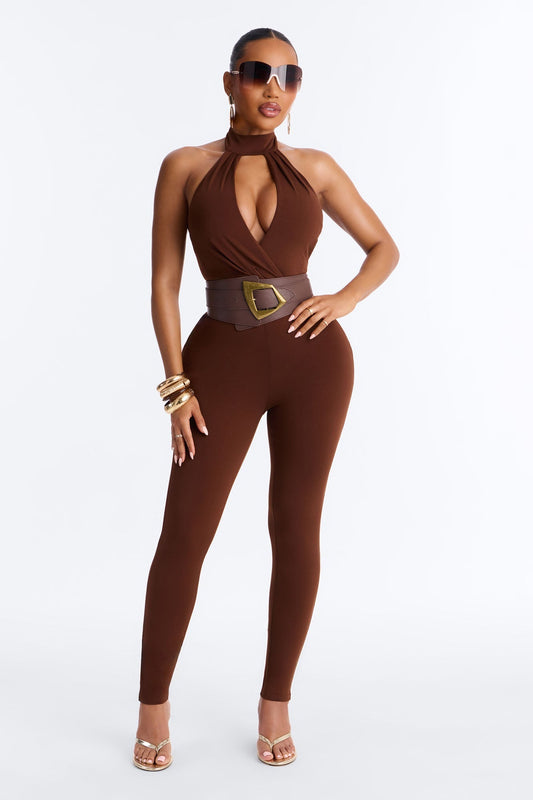 Kaila Cutout Belted 2 Piece Jumpsuit - Chocolate NEWFASHIONEDGE