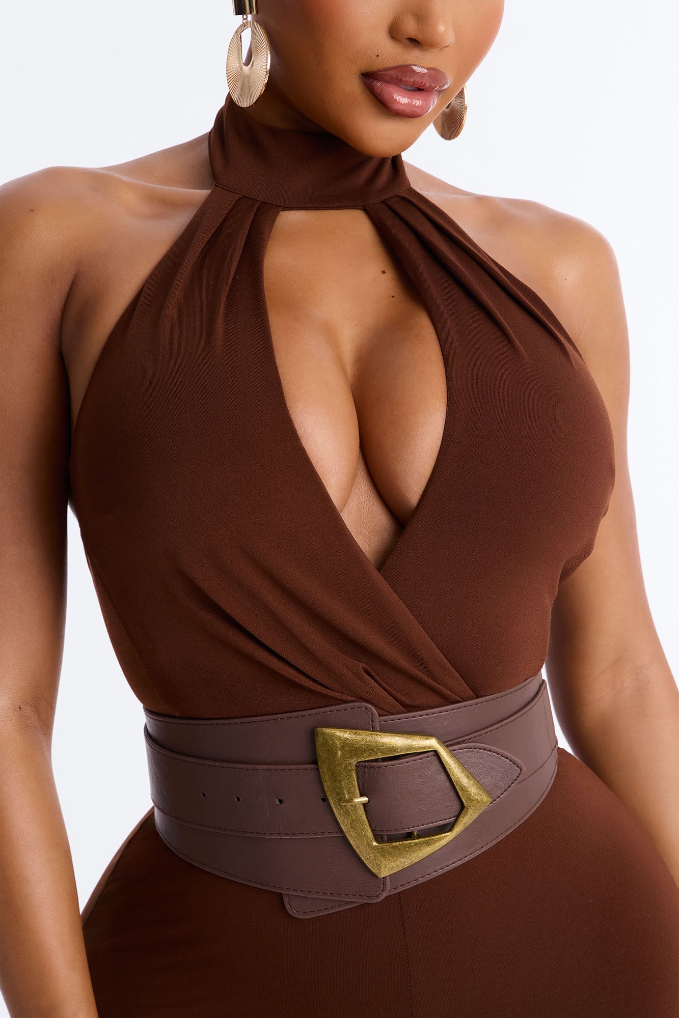 Kaila Cutout Belted 2 Piece Jumpsuit - Chocolate NEWFASHIONEDGE