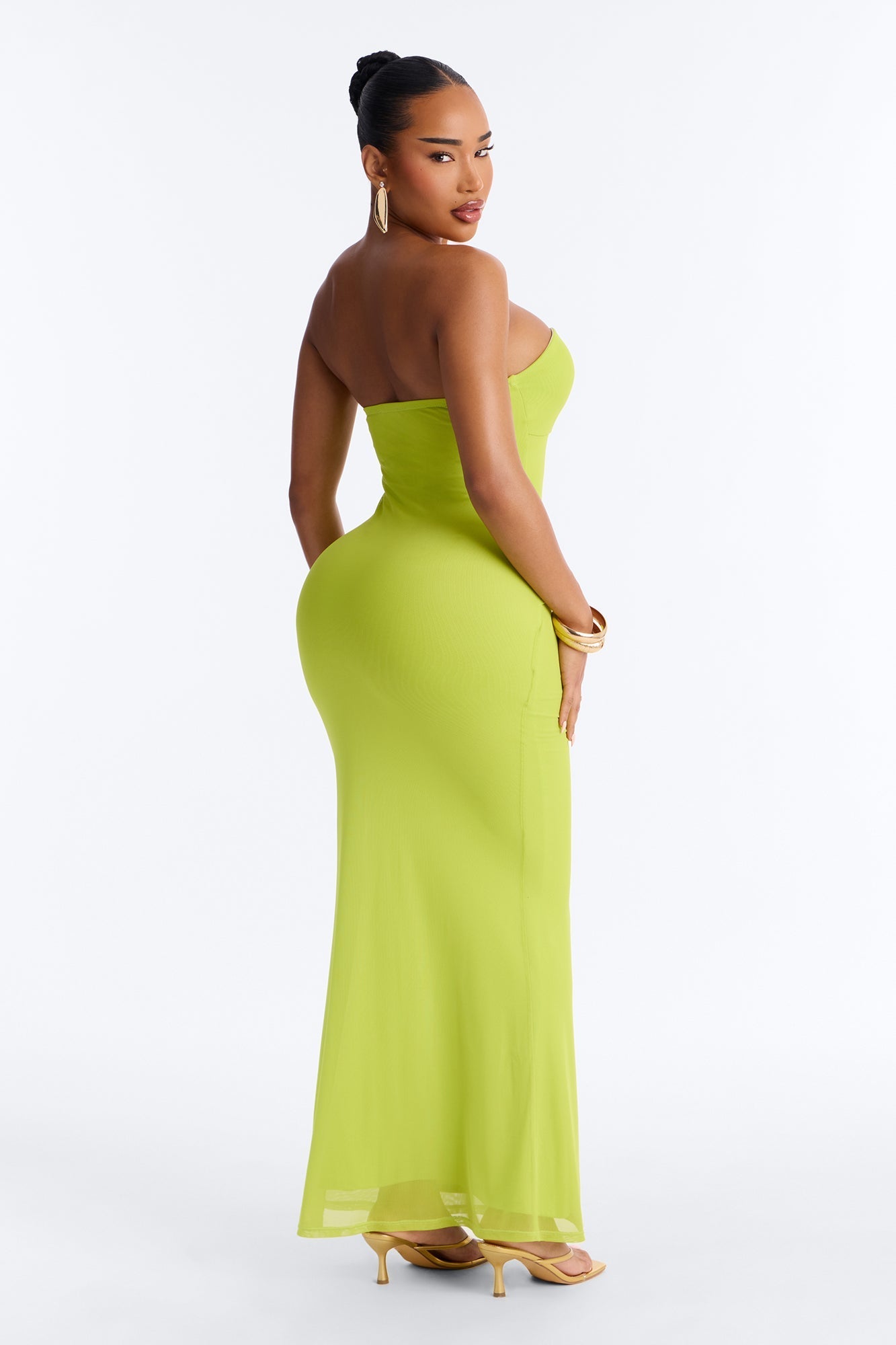 Tropical Bliss Solid Cut Out Mesh Maxi Dress - Chartreuse