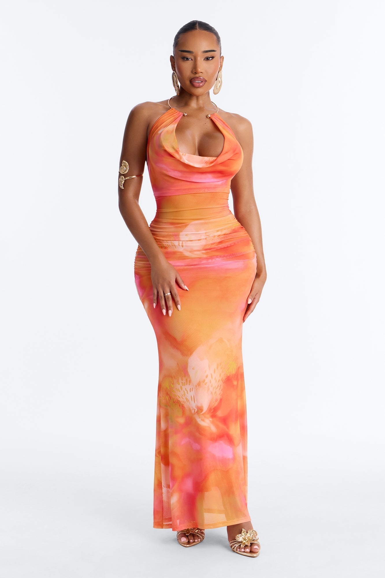 Caught Your Eye Mesh Maxi Dress - Pink/combo NEWFASHIONEDGE