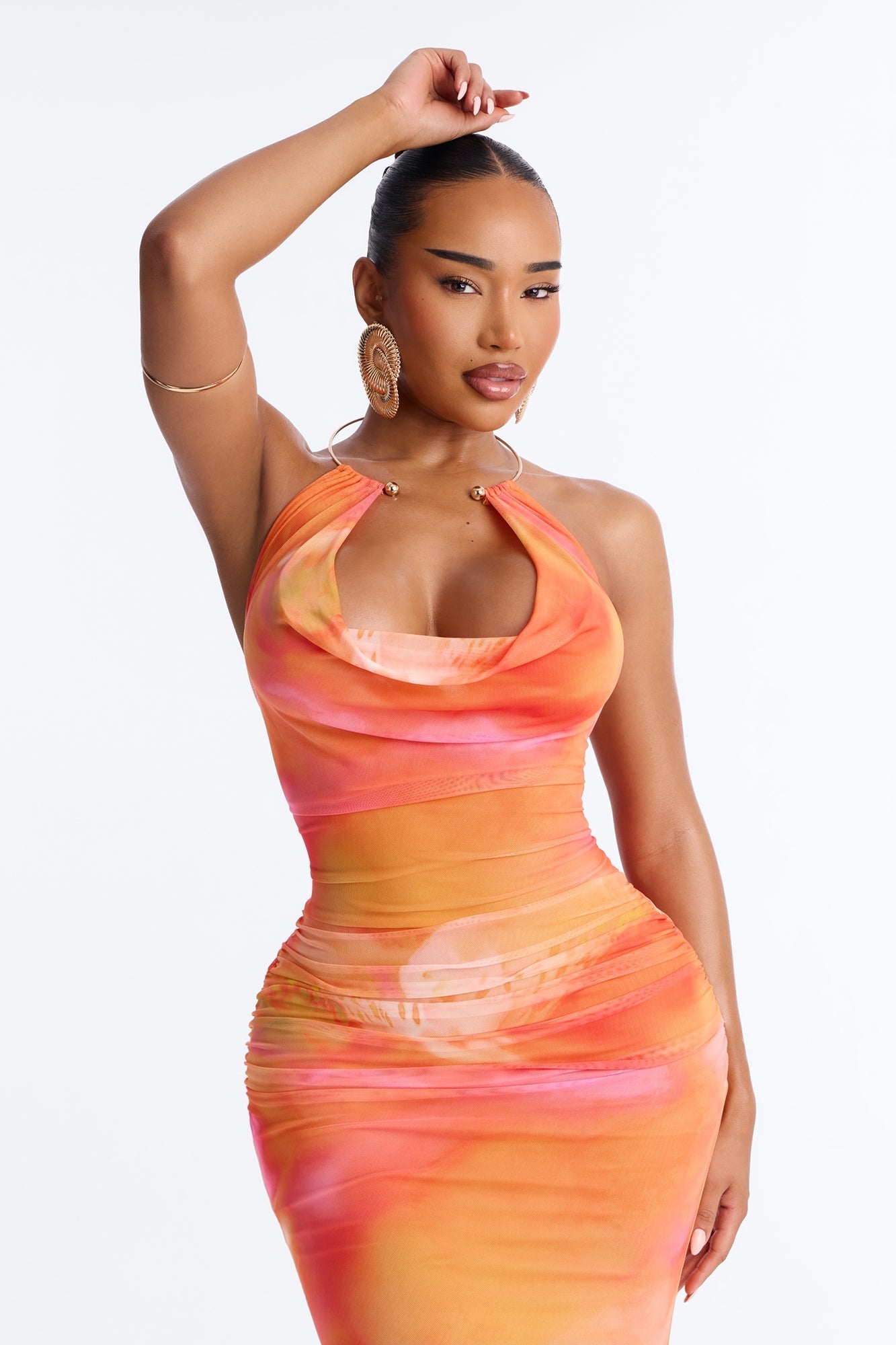 Caught Your Eye Mesh Maxi Dress - Pink/combo NEWFASHIONEDGE