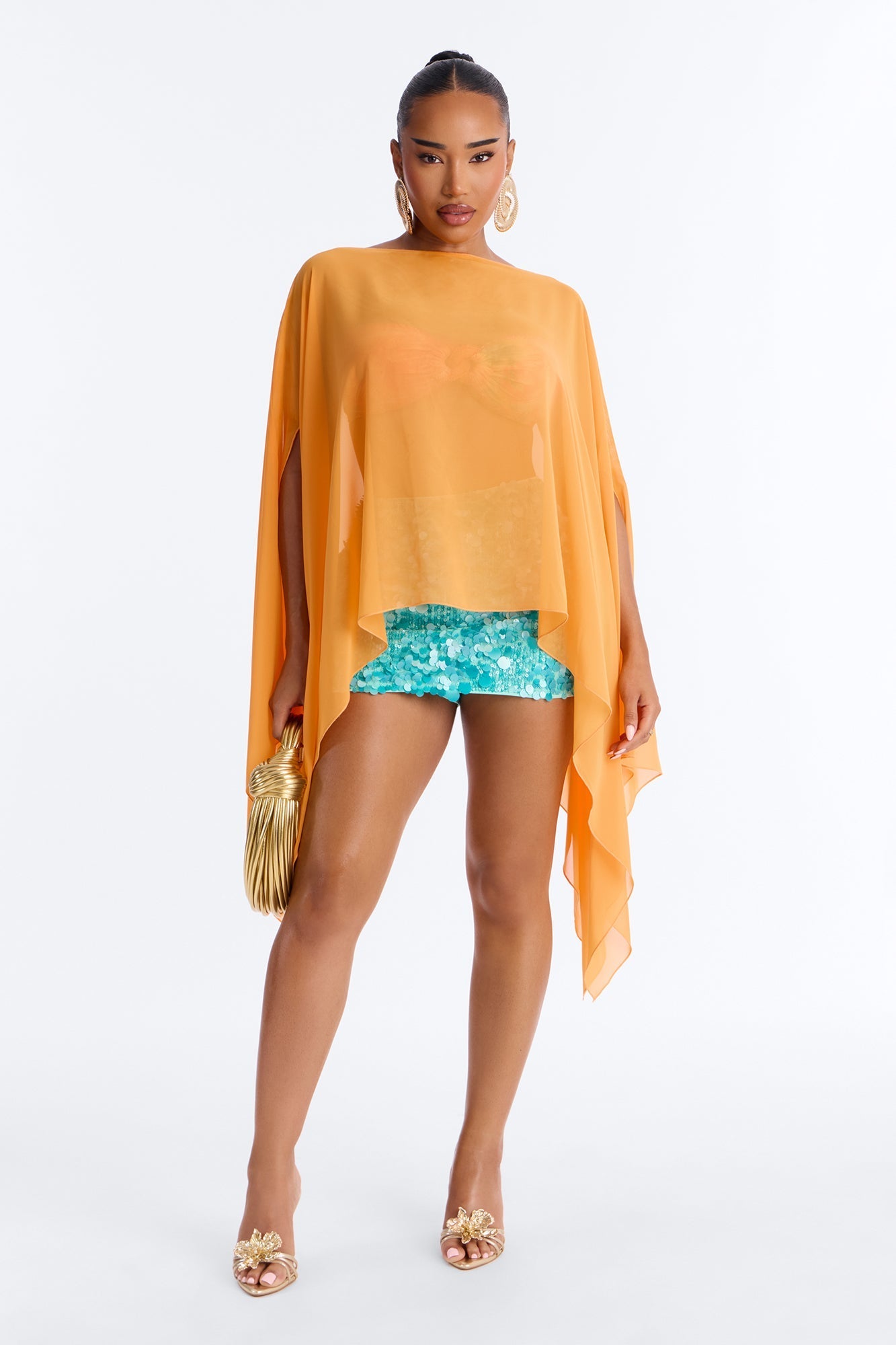 Get In Line Long Chiffon Kimono Top - Orange NEWFASHIONEDGE