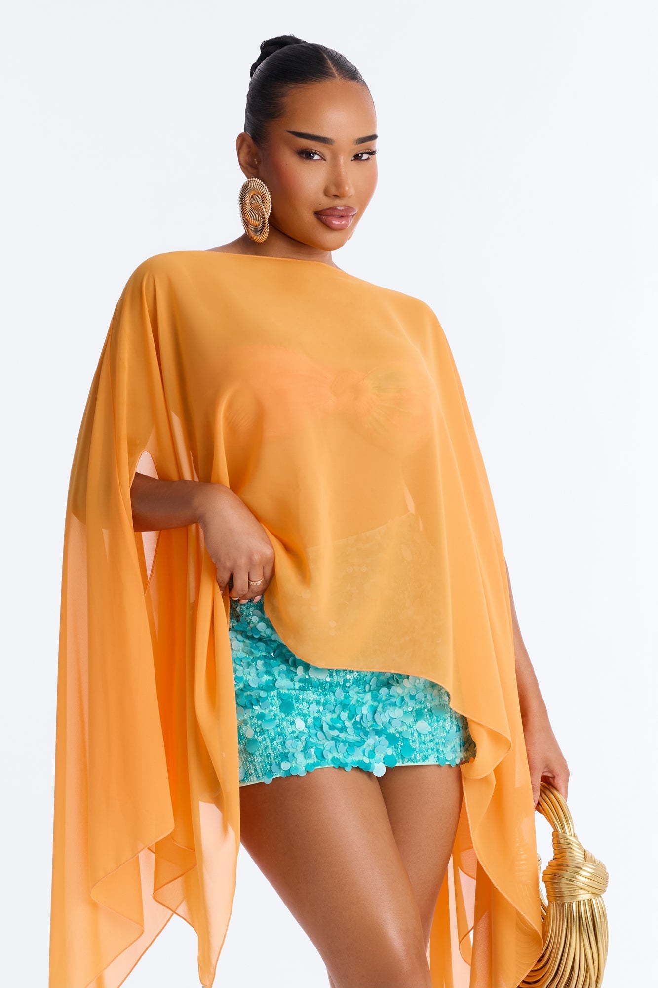 Get In Line Long Chiffon Kimono Top - Orange NEWFASHIONEDGE