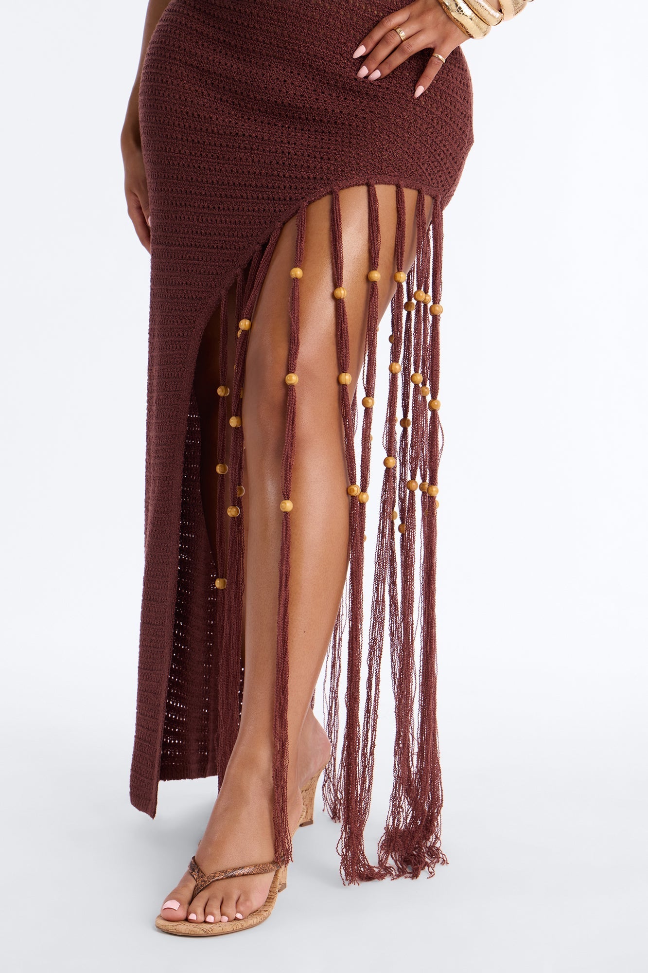 Vacation Vixen Fringe Crochet Maxi Dress - Brown NEWFASHIONEDGE