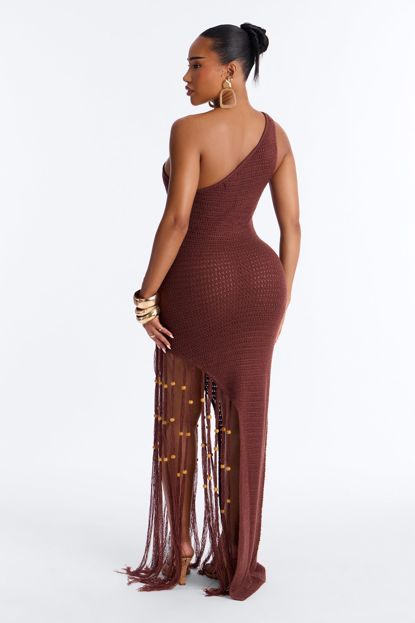 Vacation Vixen Fringe Crochet Maxi Dress - Brown NEWFASHIONEDGE