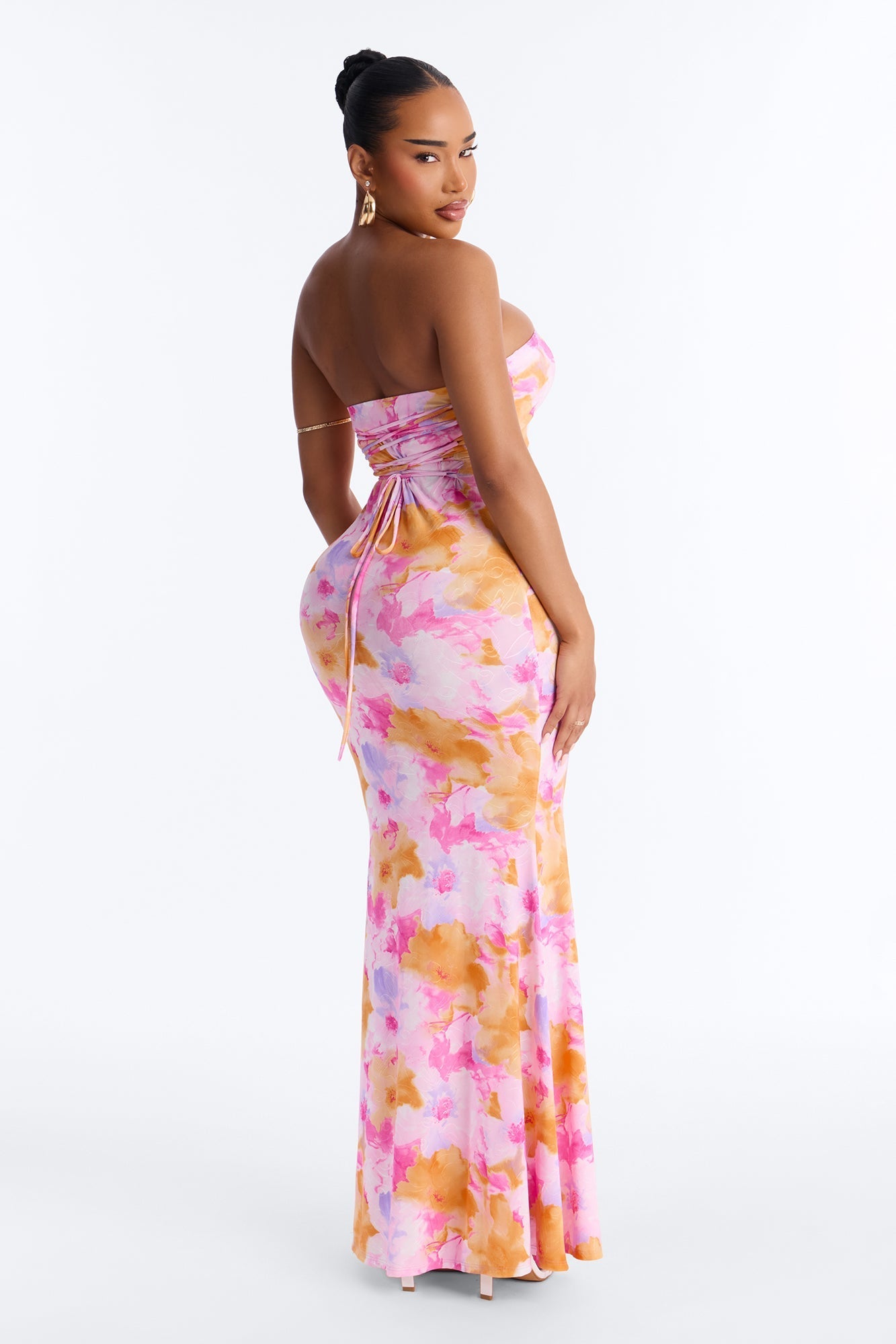 Stepping Out Strapless Maxi Dress - Pink/combo NEWFASHIONEDGE