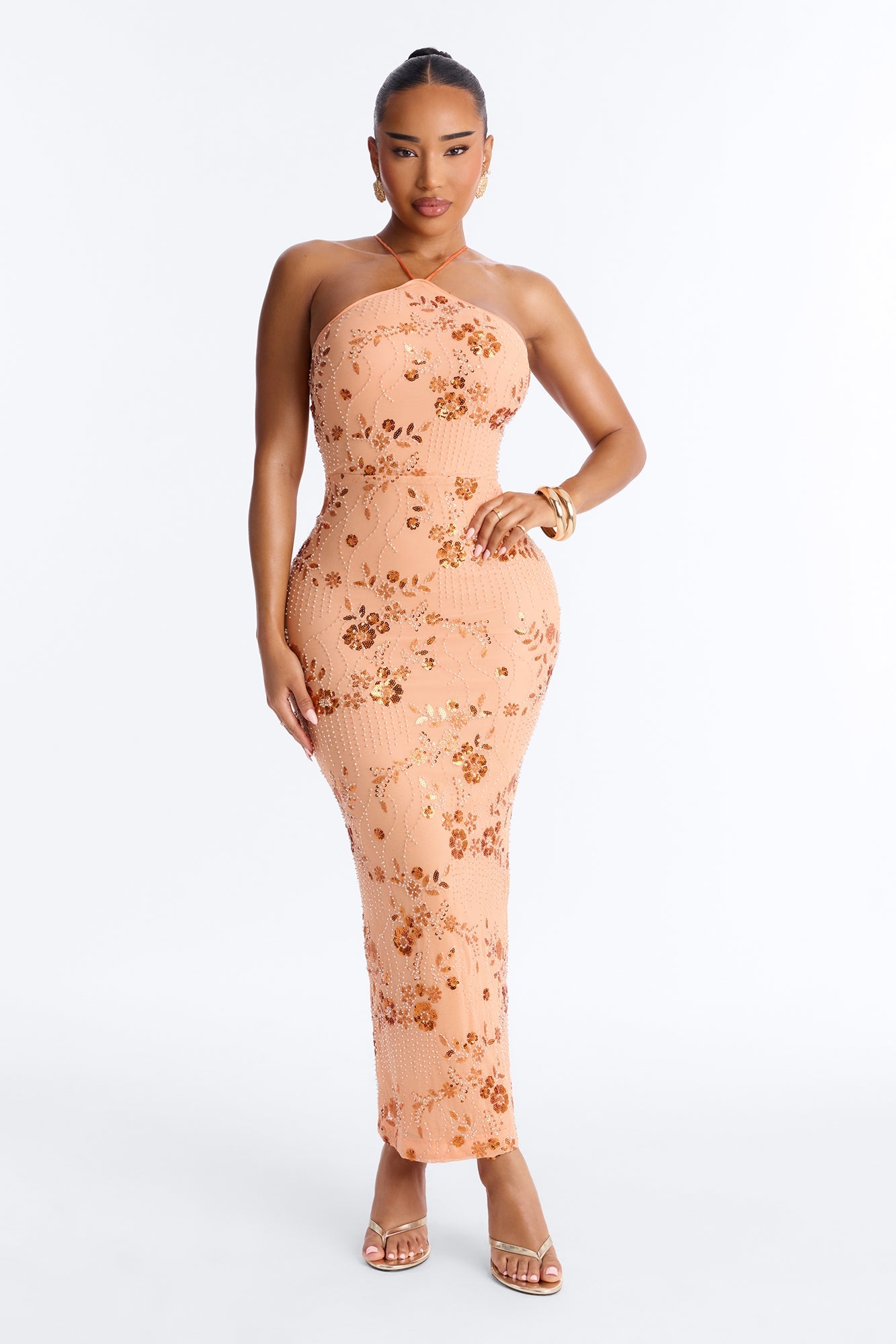 Josephine Embellished Mesh Maxi Dress - Orange Fashion Nova