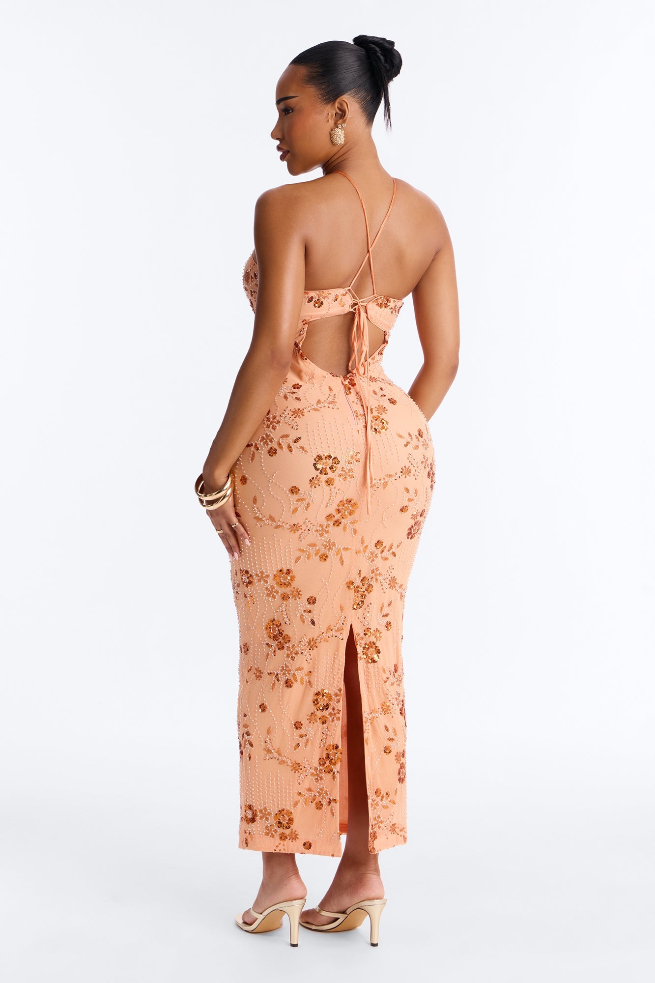 Josephine Embellished Mesh Maxi Dress - Orange Fashion Nova