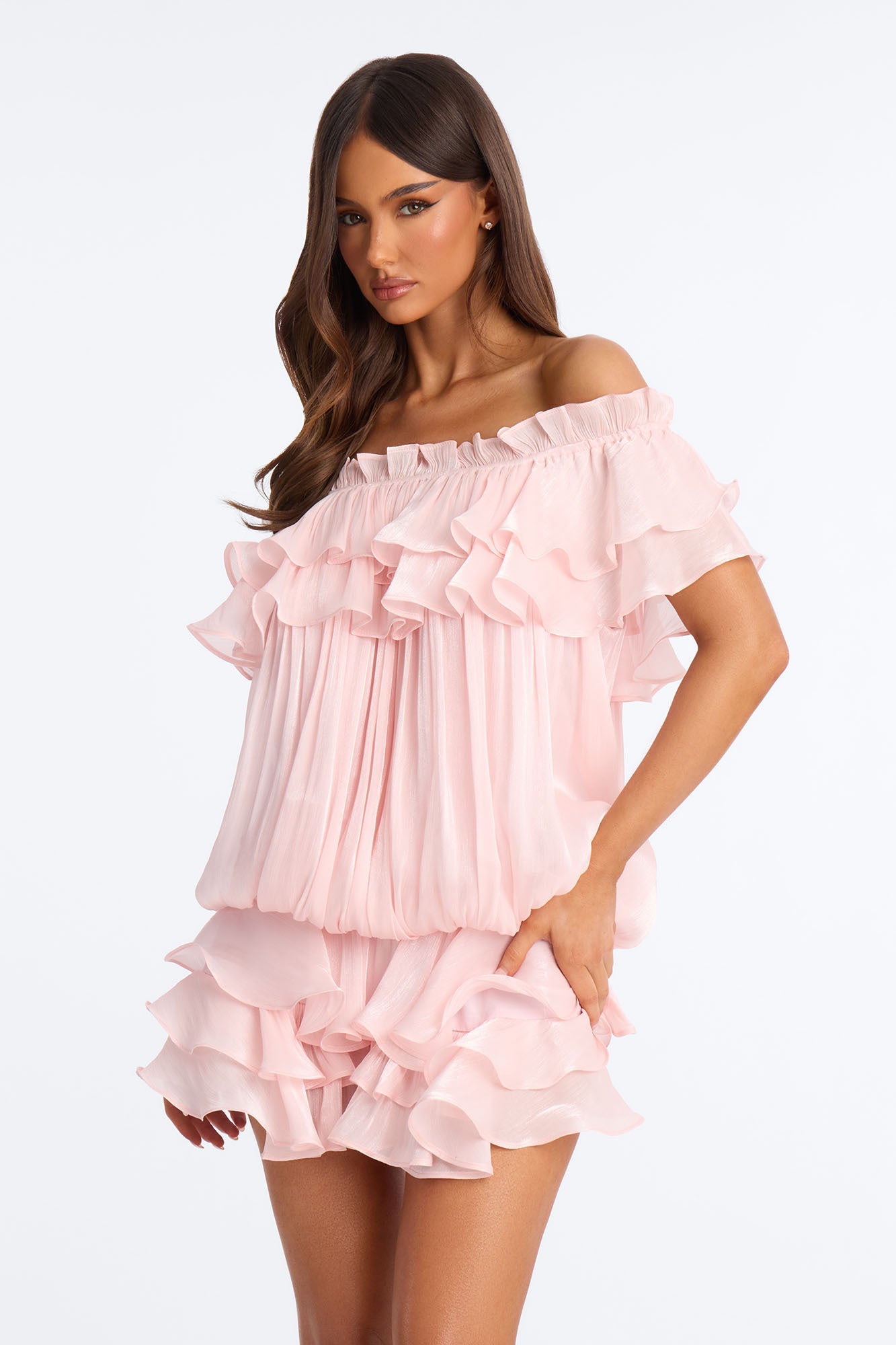 Alivia Ruffle Organza Mini Dress - Light Pink NEWFASHIONEDGE