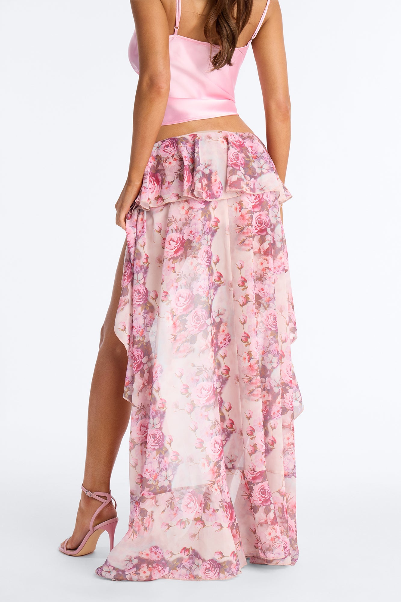 Love For You Floral Chiffon High Low Ruffle Skort - Pink/combo Fashion Nova