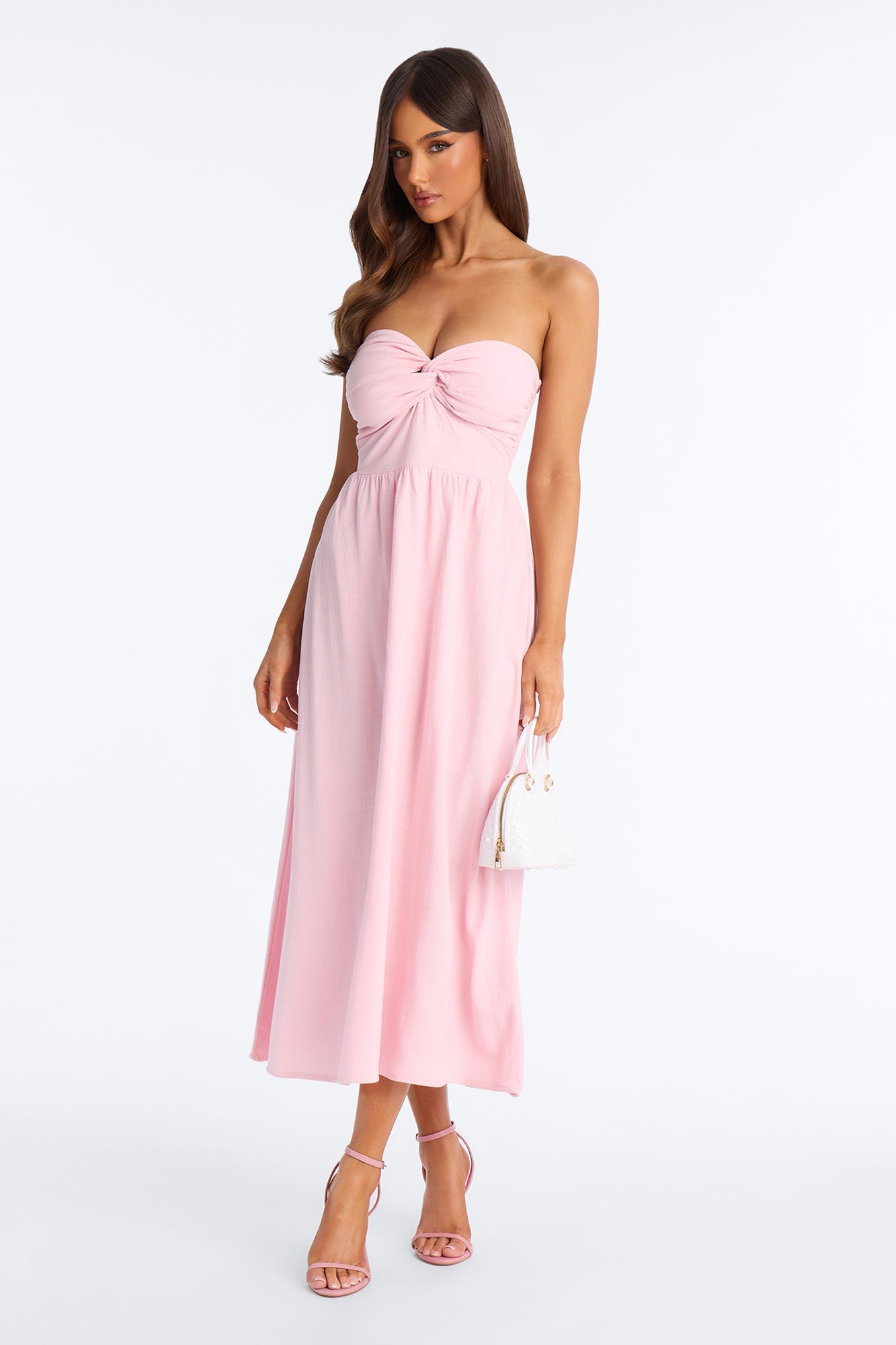 Marilyn Strapless Twist Midi Dress - Pink Fashion Nova