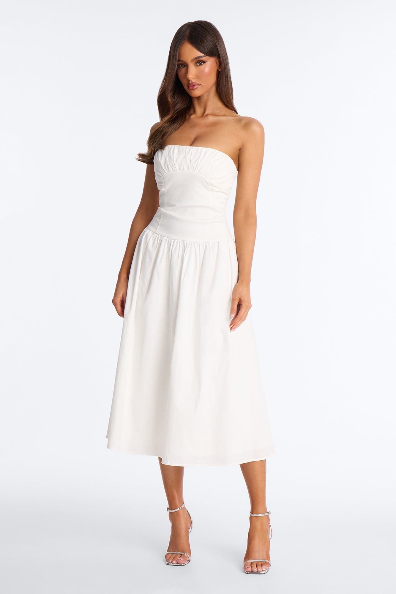 Jana Strapless Pleated Midi Dress - White NEWFASHIONEDGE